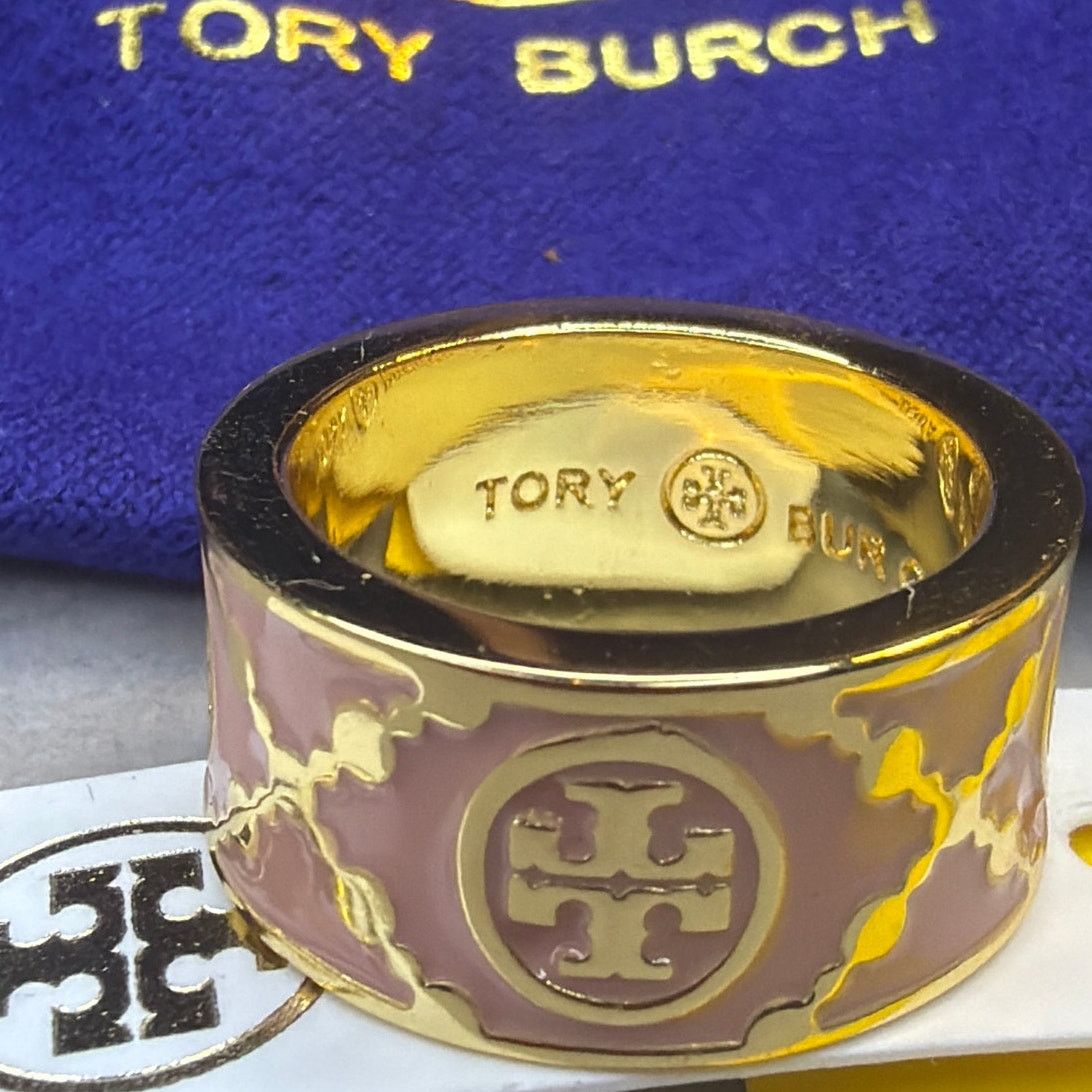 Tory Burch Tory Burch T Monogram Enamel Ring Brown Enamel Sz 7 Signed Size ONE SIZE - 1 Thumbnail