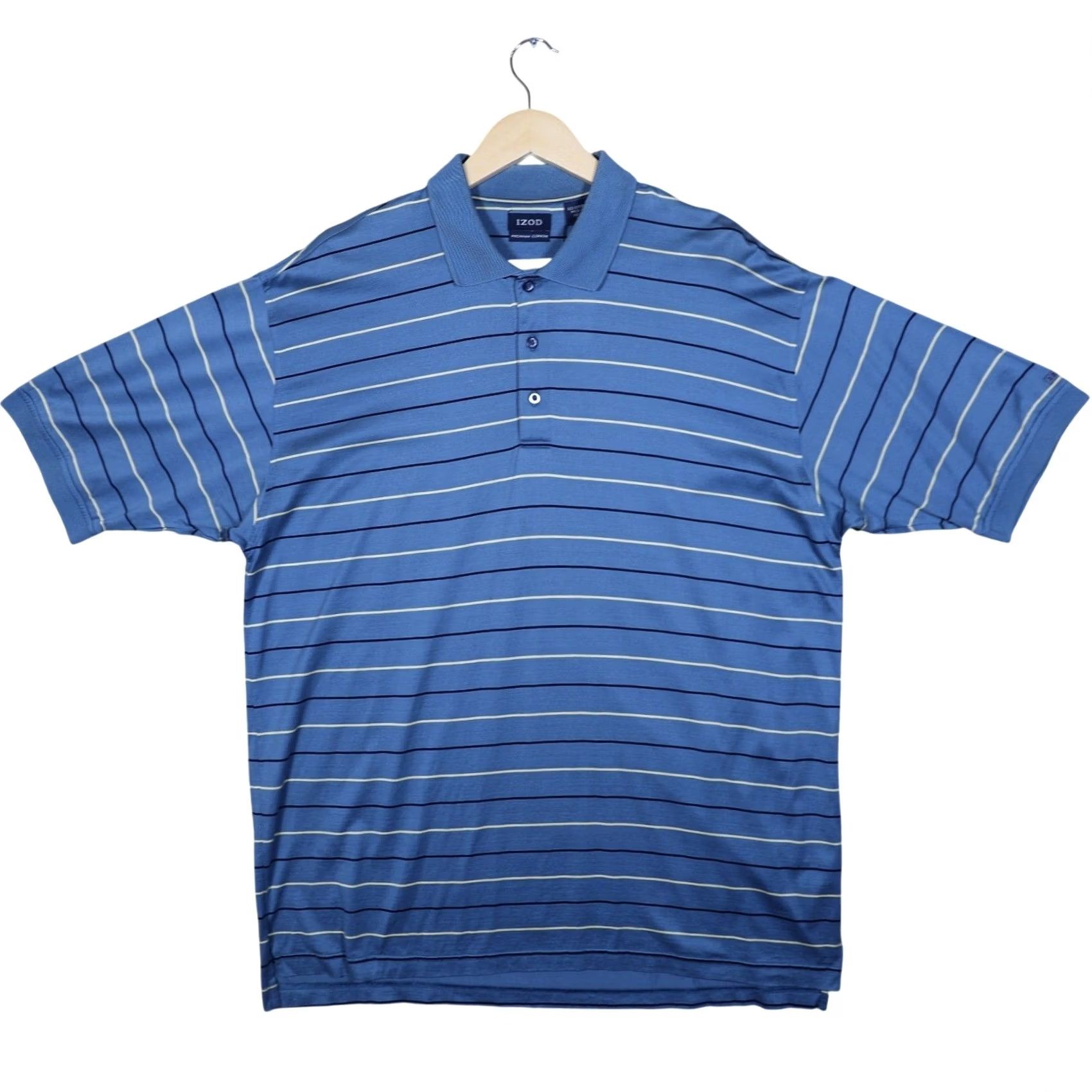 Izod IZOD Polo Shirt Mens Short Sleeve Blue Striped 100% Cotton Size L Premium Classic Golf Shirt Size US L / EU 52-54 / 3 - 3 Thumbnail