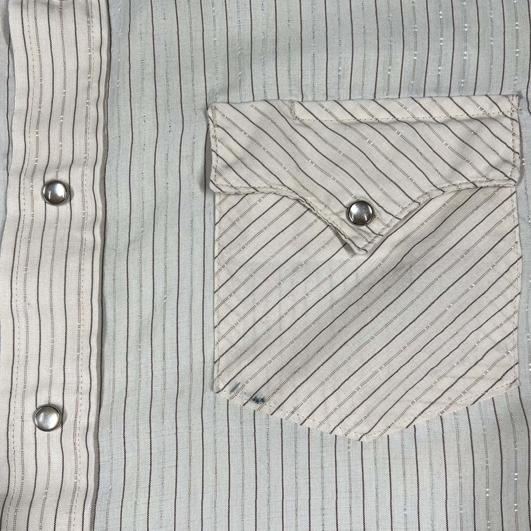 Armani VINTAGE Karman Shirt Button-Up XL Ivory Striped Cowboy Western - Mens, Short Sleeve, Snap Collar, Pockets, 80s 90s, Cotton Size US XL / EU 56 / 4 - 6 Thumbnail