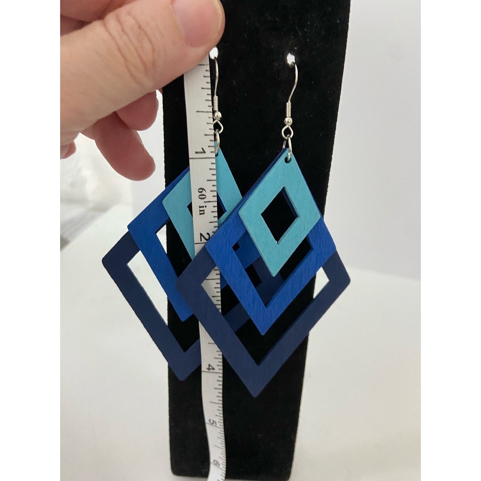 Other Blue Diamond shape wood earrings Size ONE SIZE - 2 Thumbnail