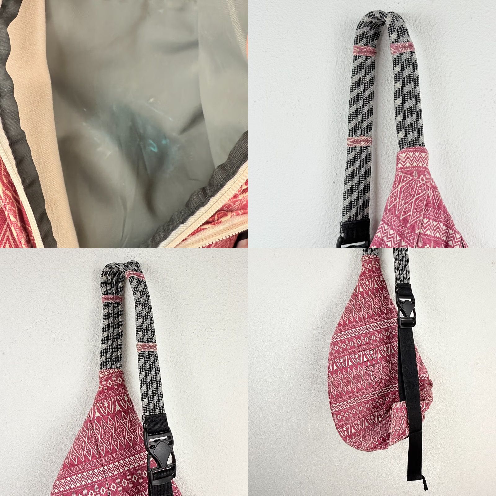 KAVU KAVU Rope Sling Bag Crossbody Tribal Red & White, Medium, Unisex Adults, Geometric Pattern, Canvas/Cotton, Adjustable Strap, Pockets, Vintage: No Size ONE SIZE - 9 Thumbnail