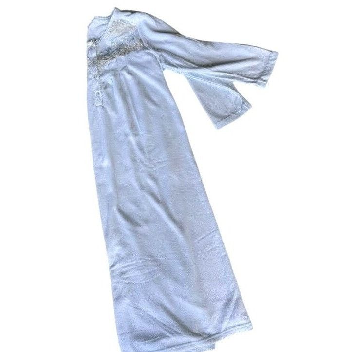 Vintage Miss Elaine Maxi Nightgown Small Blue Fleece Embroidered Size S / US 4 / IT 40 - 9 Thumbnail