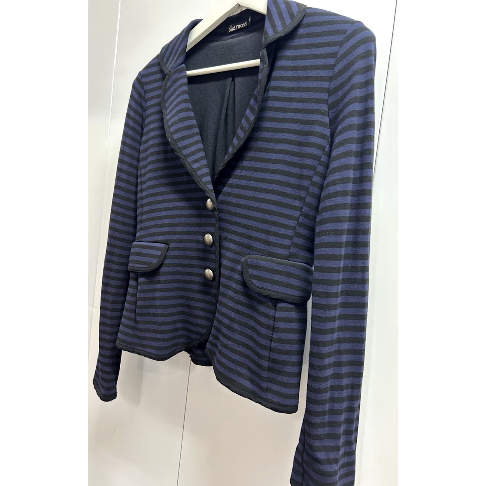 Vintage VINTAGE Ella Moss Blue/Black Striped ButtonUp Business Jacket Blazer Women XS Pockets USA Made Size XS / US 0-2 / IT 36-38 - 3 Thumbnail