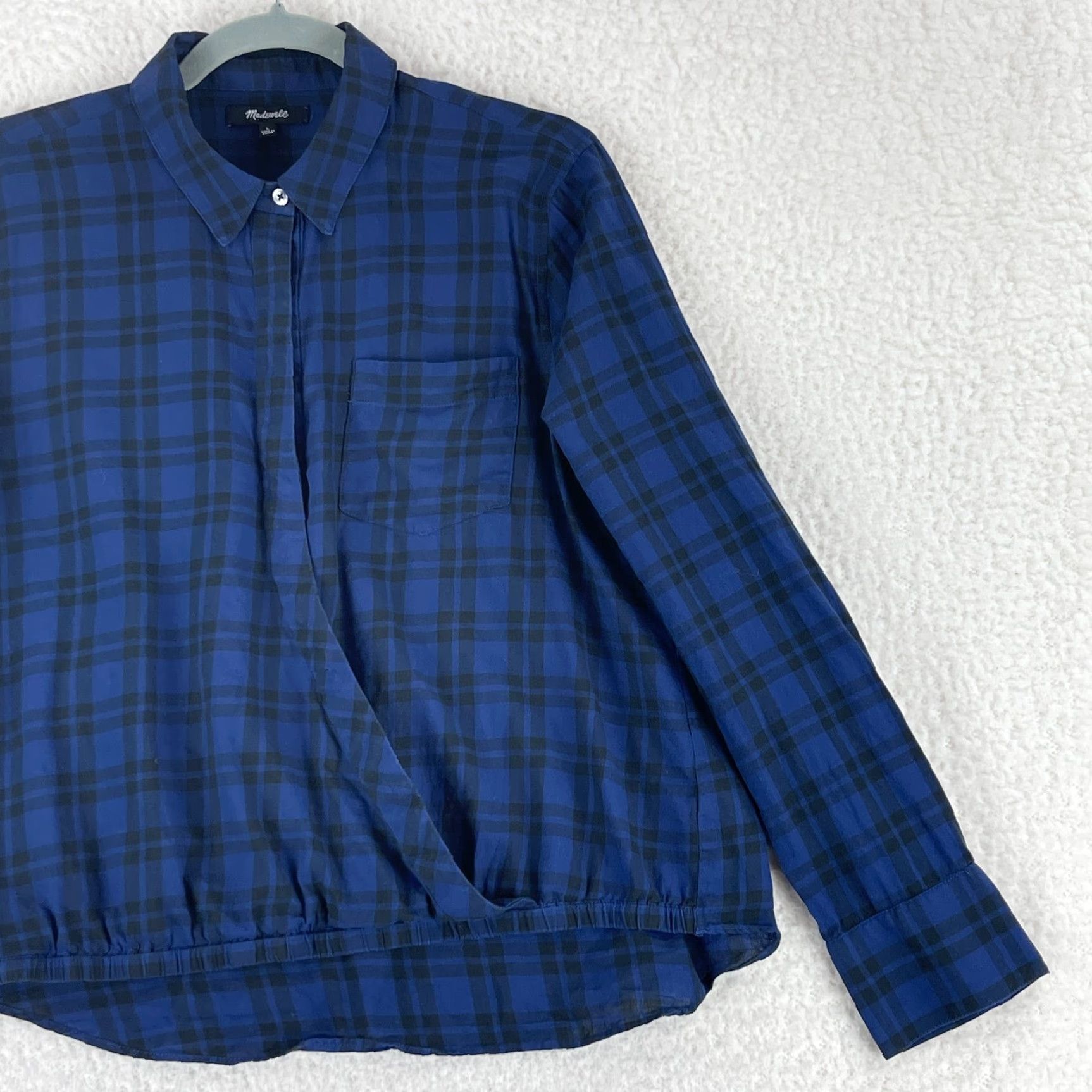 Madewell Madewell Blue Arion Plaid Wrap-Front Shirt Womens Large Long Sleeve Button-Up Size L / US 10 / IT 46 - 4 Thumbnail