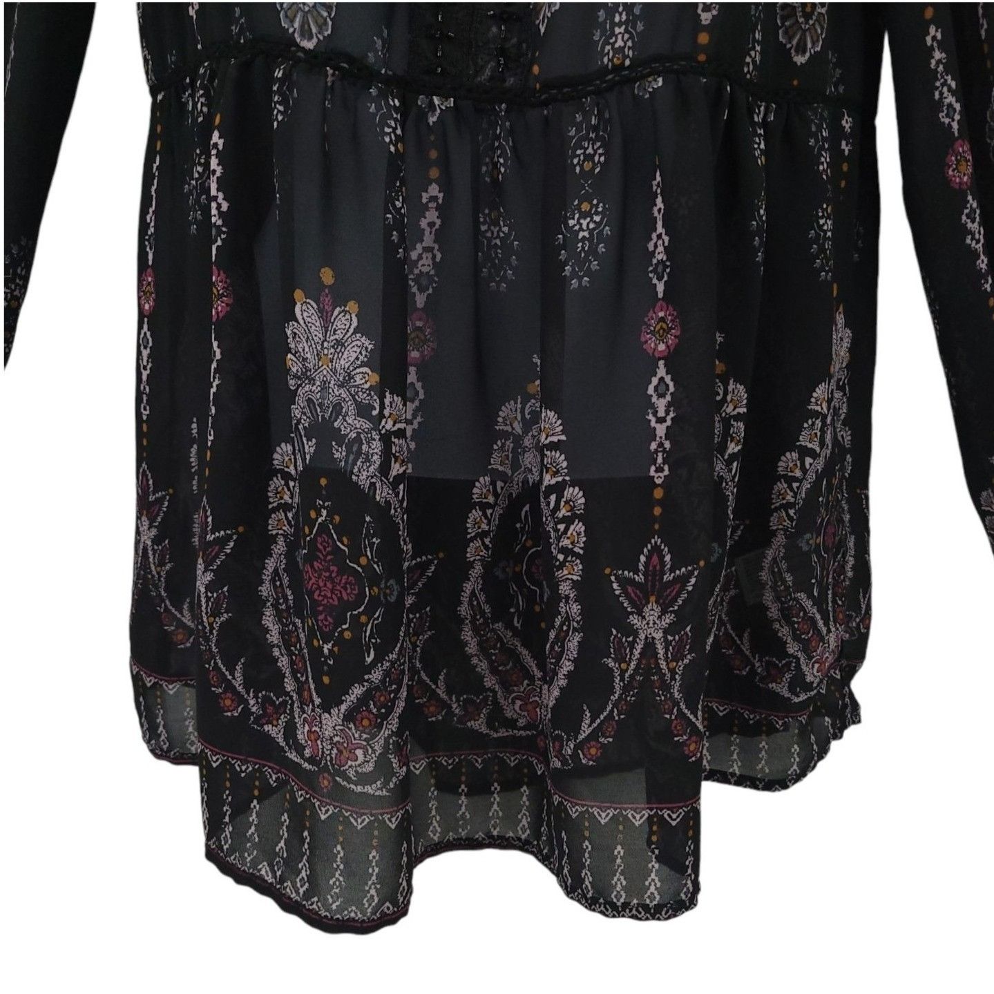 Other Knox Rose Boho Peasant Top M Black Floral Sheer Lace Velvet Size M / US 6-8 / IT 42-44 - 4 Thumbnail