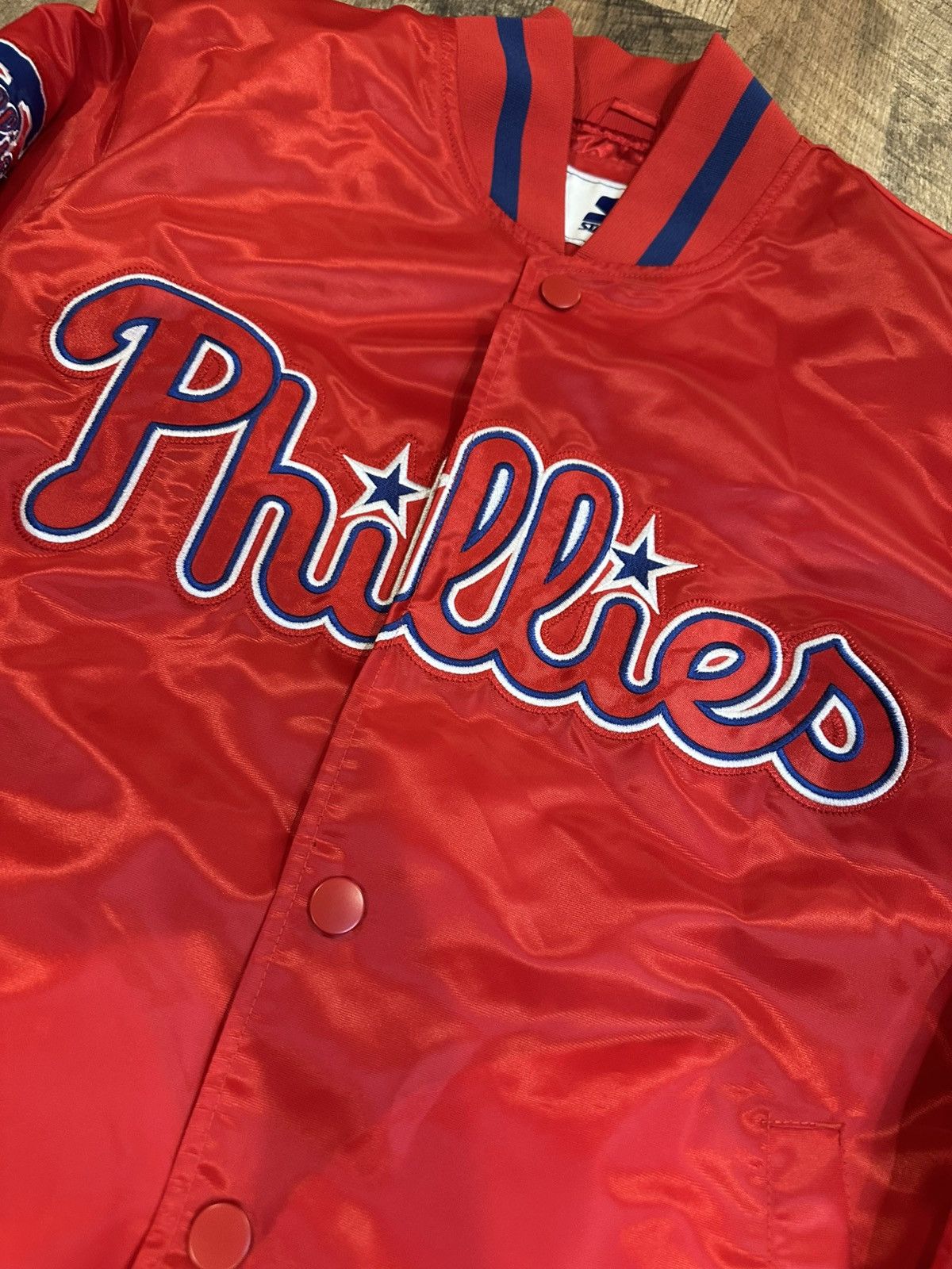 Starter NEW Starter Phillies Satin Varsity Bomber Jacket MLB Size US S / EU 44-46 / 1 - 2 Thumbnail