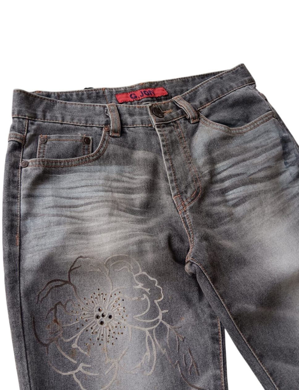 Designer G. Jon flower tattoo flare jeans Size US 28 / EU 44 - 4 Thumbnail