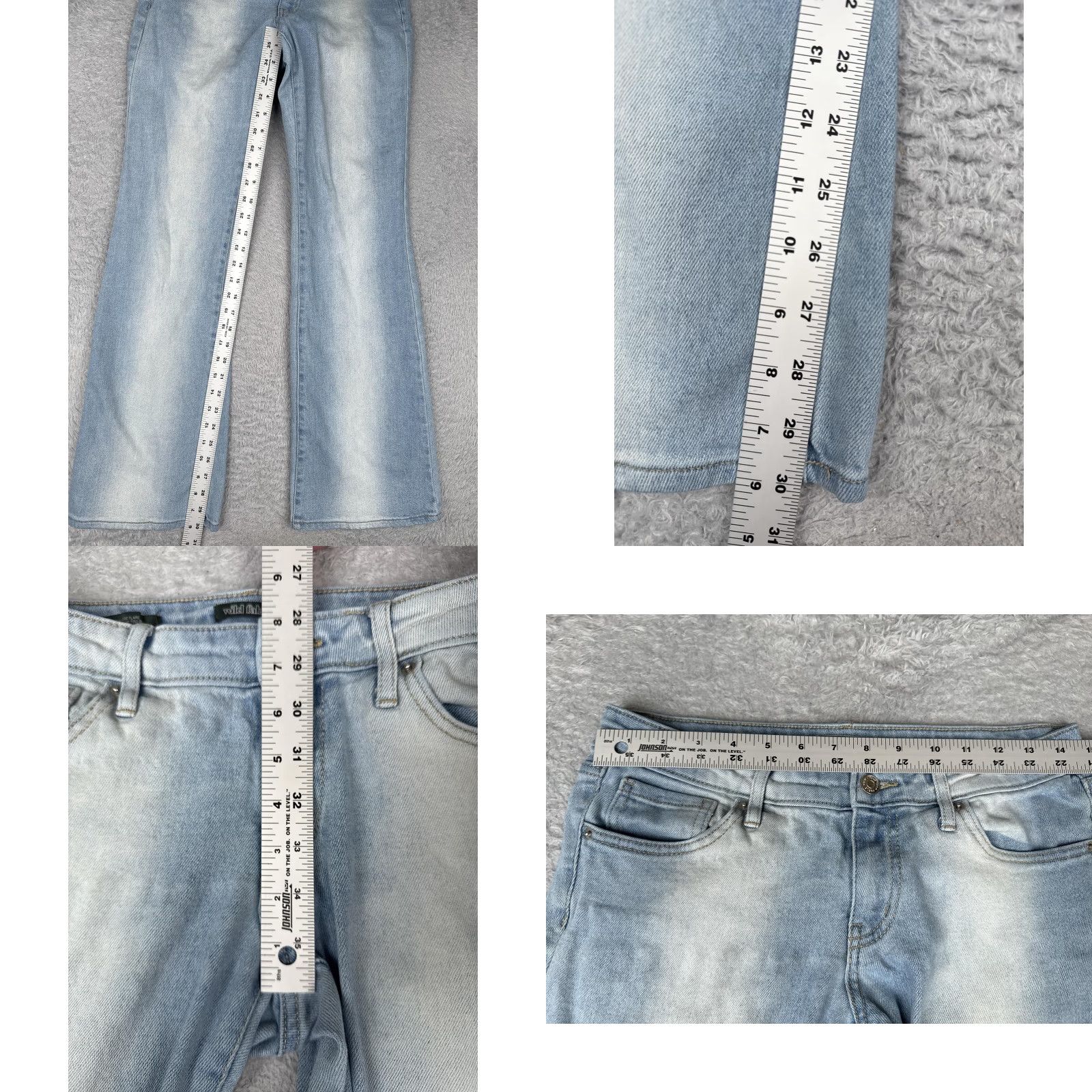 Vintage Wild Fable Jeans Womens 6 Light Wash Low Rise Flare Stretch Denim Pants Jeans Women 5-Pocket Zip Button Belt Loops Flared 94% cotton 1% spandex Size 28" / US 6 / IT 42 - 8 Thumbnail