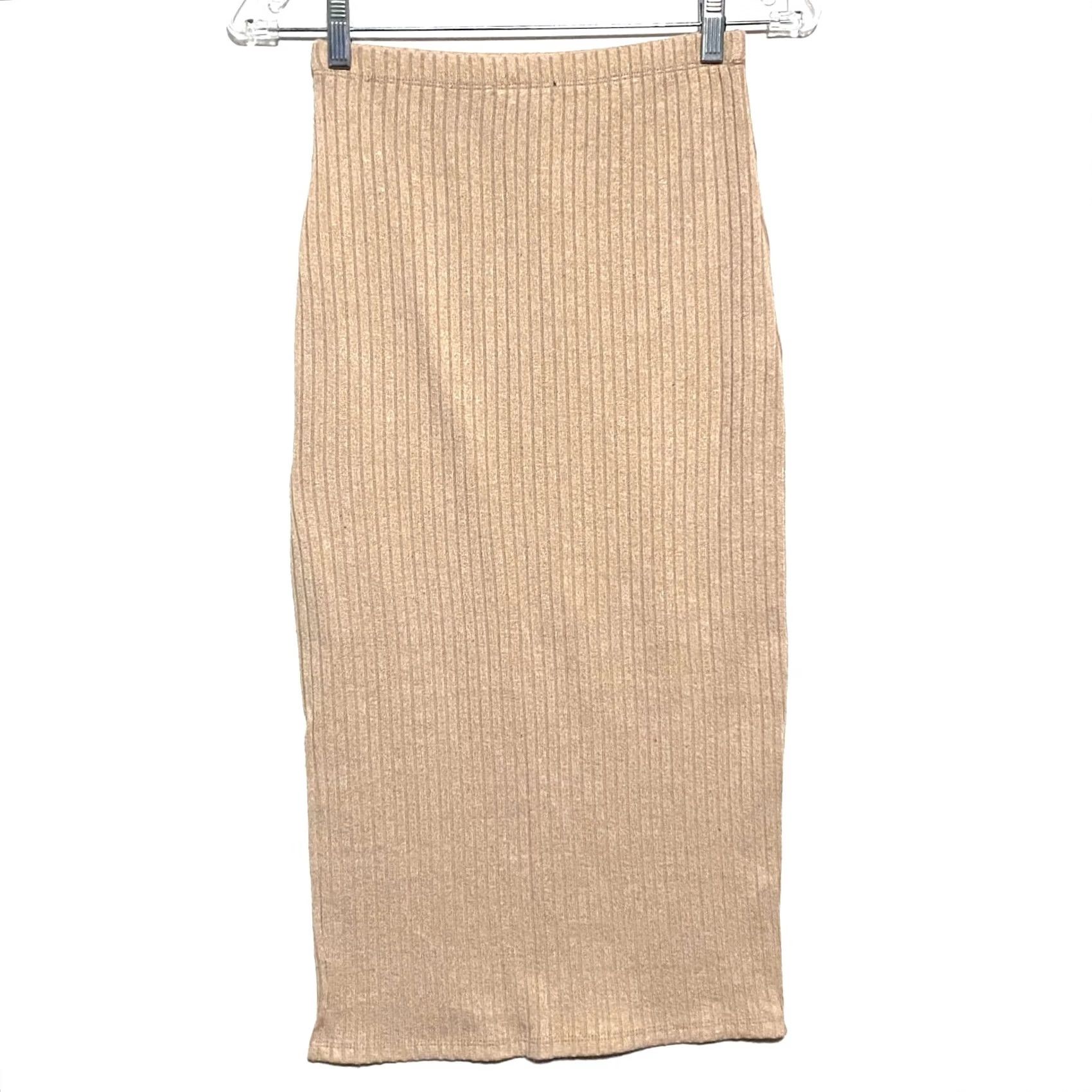 Forever 21 FOREVER 21 Ribbed Knit Pencil Tube Skirt Side Slit S Tan Casual Women's Skirt Long Size 28" / US 6 / IT 42 - 4 Thumbnail