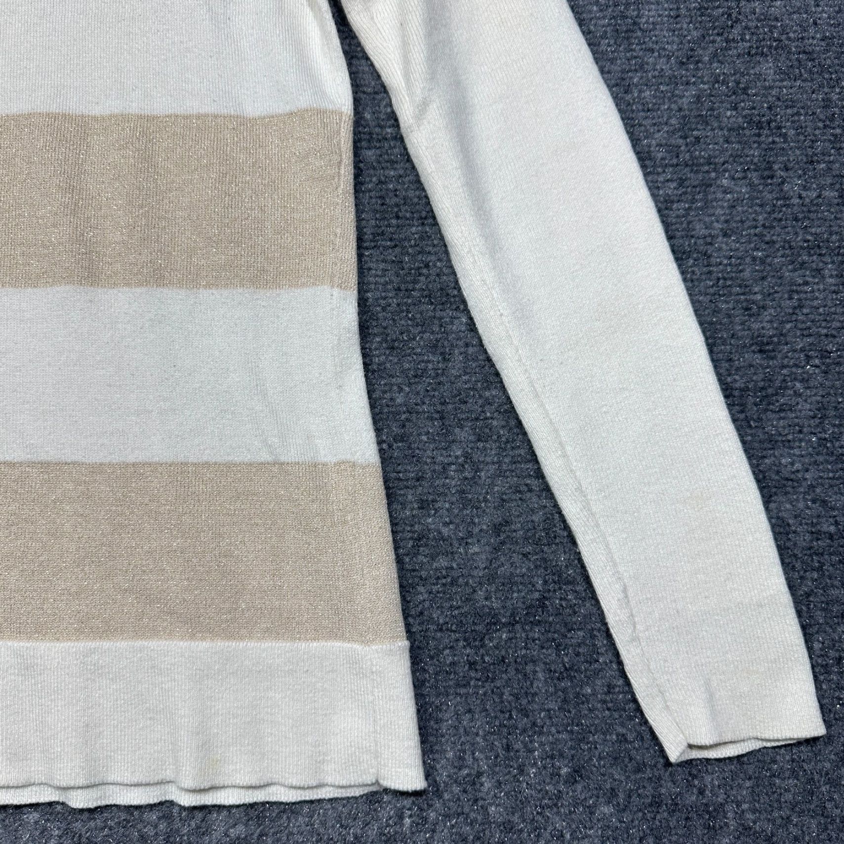 Banana Republic Banana Republic Sweater Womens XS Beige Gold Sparkle Knit Lightweight Striped Pullover Regular Size Type Knit Clothing Size XS / US 0-2 / IT 36-38 - 3 Thumbnail