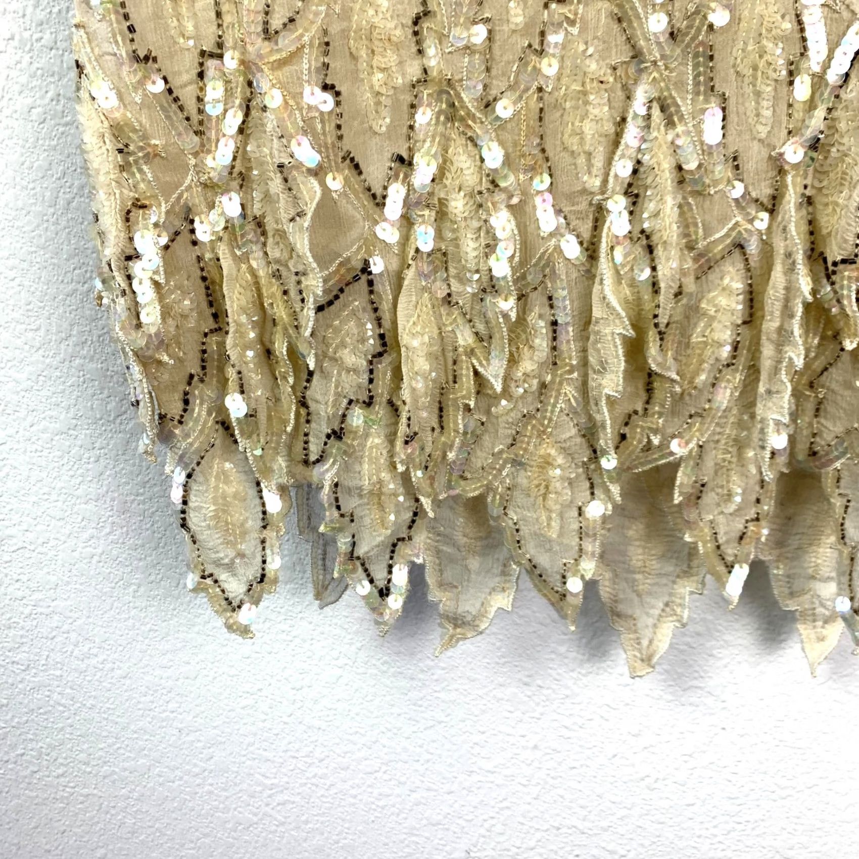 I. Magnin VINTAGE I. Magnin Silk Sequins Beaded Flapper Dress Small STAINS Shifty Look: Flapper 1960s Ivory Womens Size S / US 4 / IT 40 - 2 Thumbnail