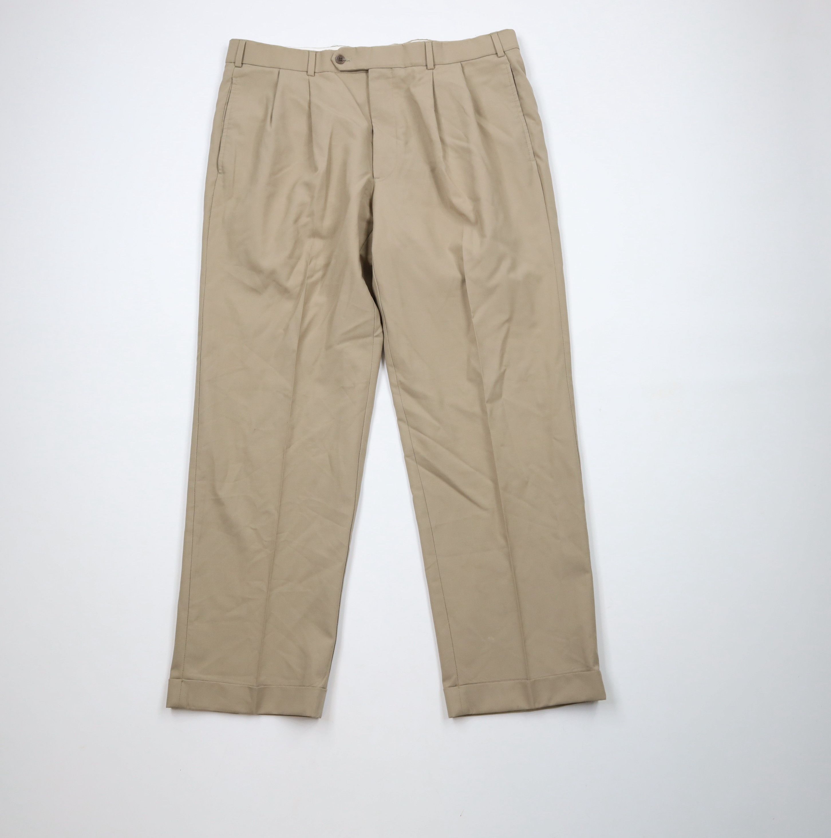 Brooks Brothers × Vintage Vintage 90s Brooks Brothers Cuffed Wool Chino Pants Beige Size US 36 / EU 52 - 1 Thumbnail