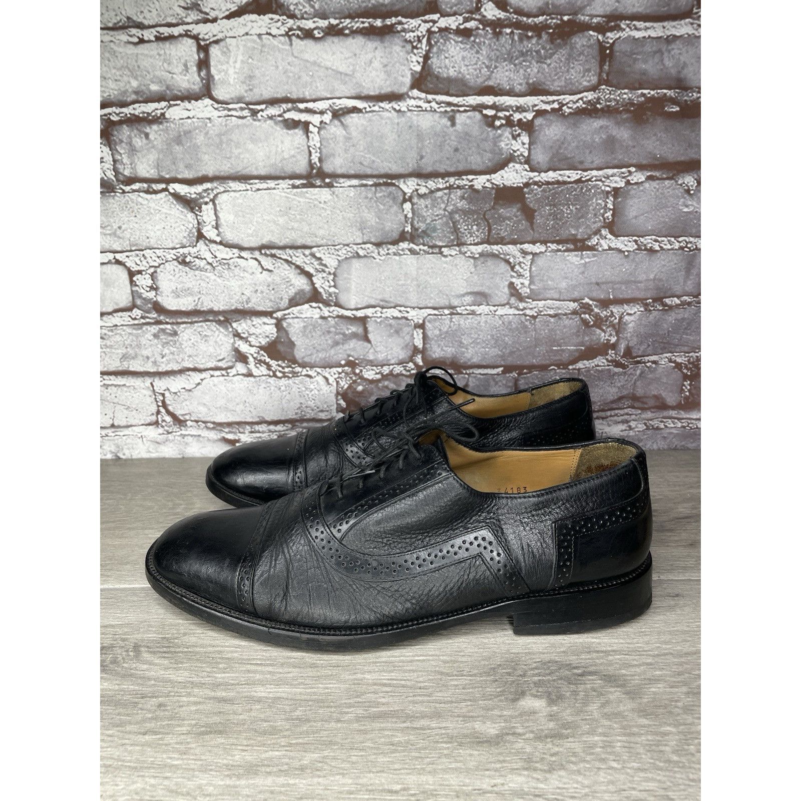 Mezlan Mezlan Marque Black Leather Deerskin Cap Toe Brogue Oxfords Size US 11 / EU 44 - 17 Thumbnail