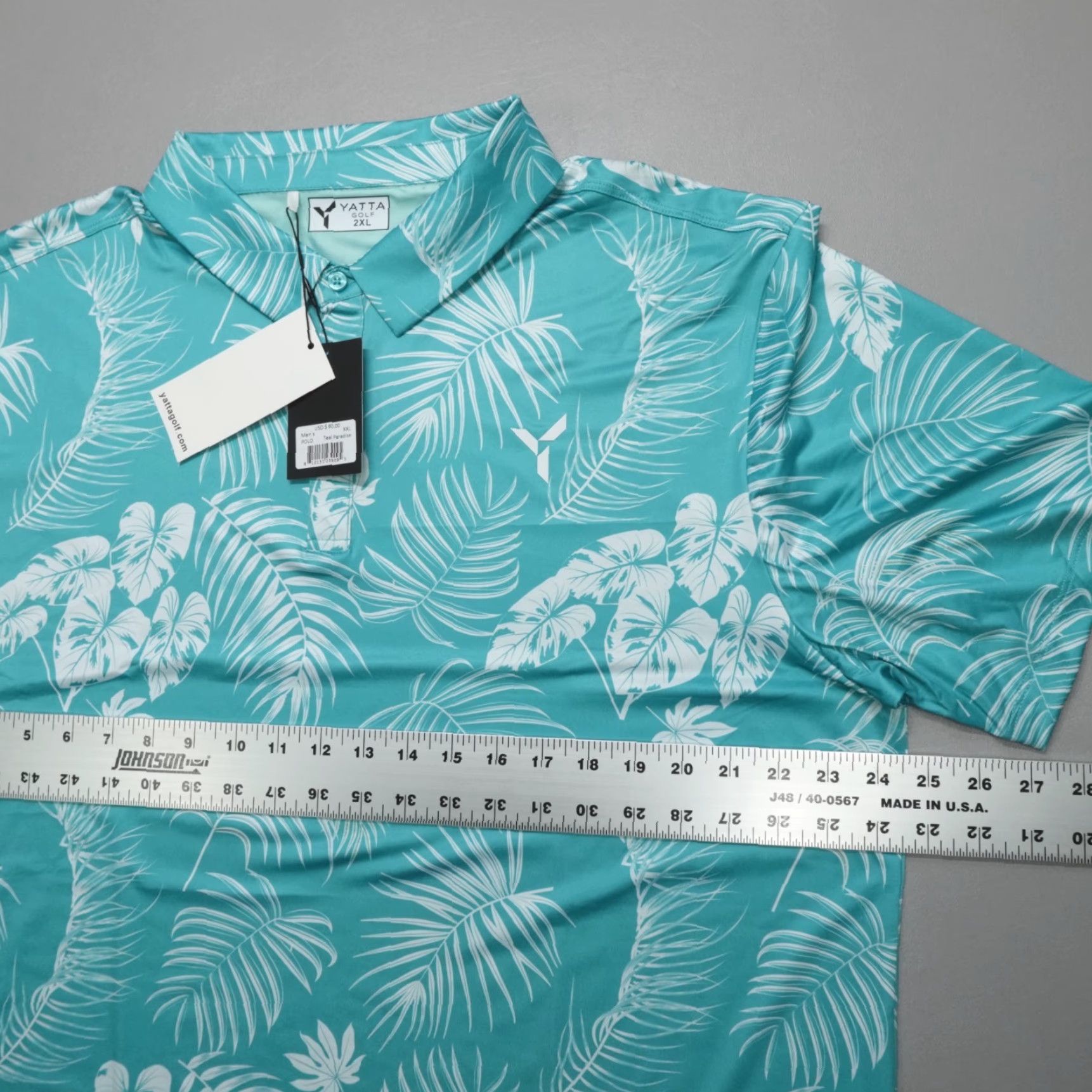 Vintage Yatta Performance Golf Polo Shirt Mens 2XL Teal Paradise Floral Palm Leaf Sports Polo Shirt Men Size US XXL / EU 58 / 5 - 5 Thumbnail