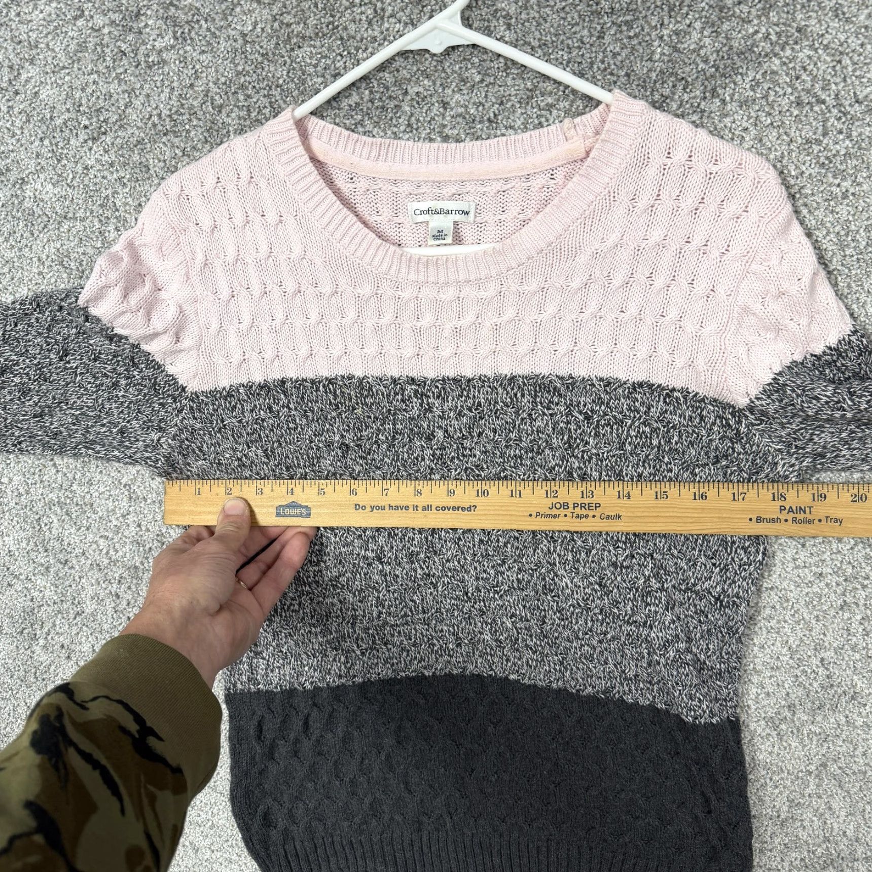 Croft & Barrow Womens Croft & Barrow Sweater M Gray Pink Colorblock Cable Knit Pastel Soft Girl Size M / US 6-8 / IT 42-44 - 4 Thumbnail