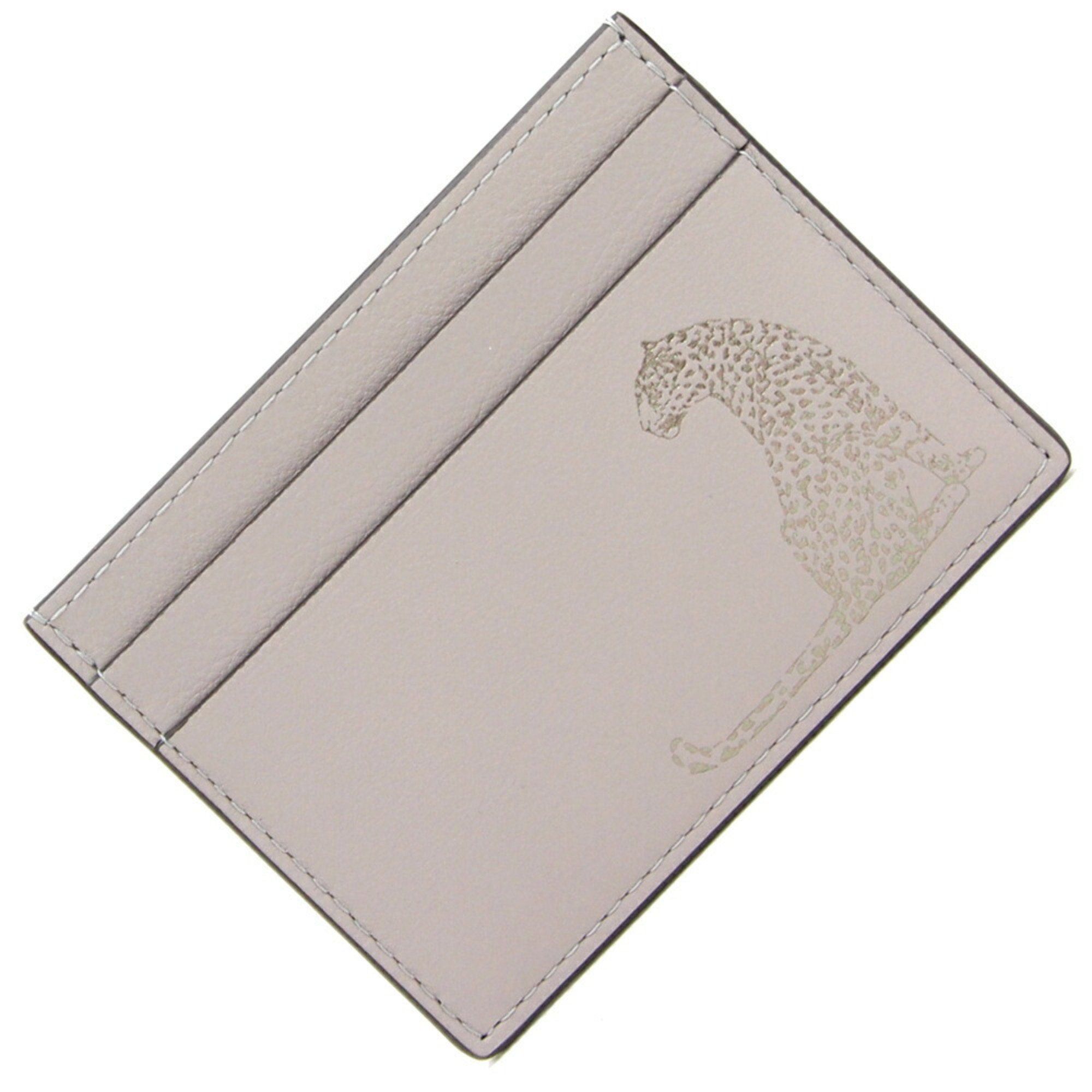 image of Cartier Card Case Panther Grey Leather Leopard Business Holder Men's Women's