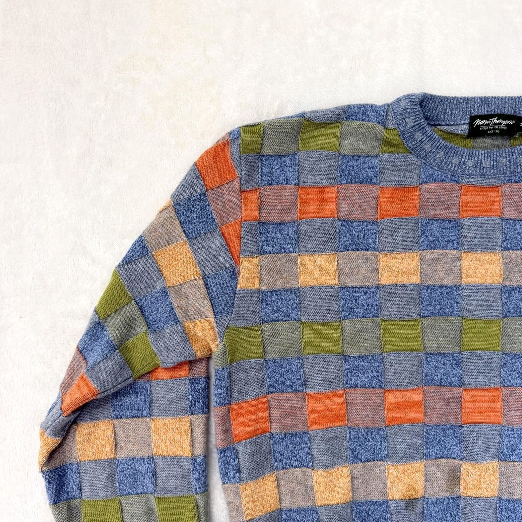 Jim Thompson Norm Thompson Sweater Mens Medium Multicolor Check Knit Crewneck Pullover Size US M / EU 48-50 / 2 - 5 Thumbnail