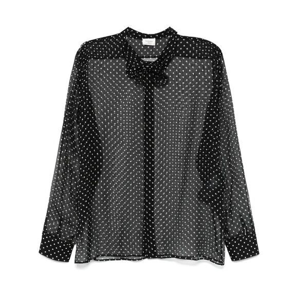 Saint Laurent Paris oc11z0126 822216 Shirt in Dotted Silk Muslin in Black Size US S / EU 44-46 / 1 - 1 Thumbnail
