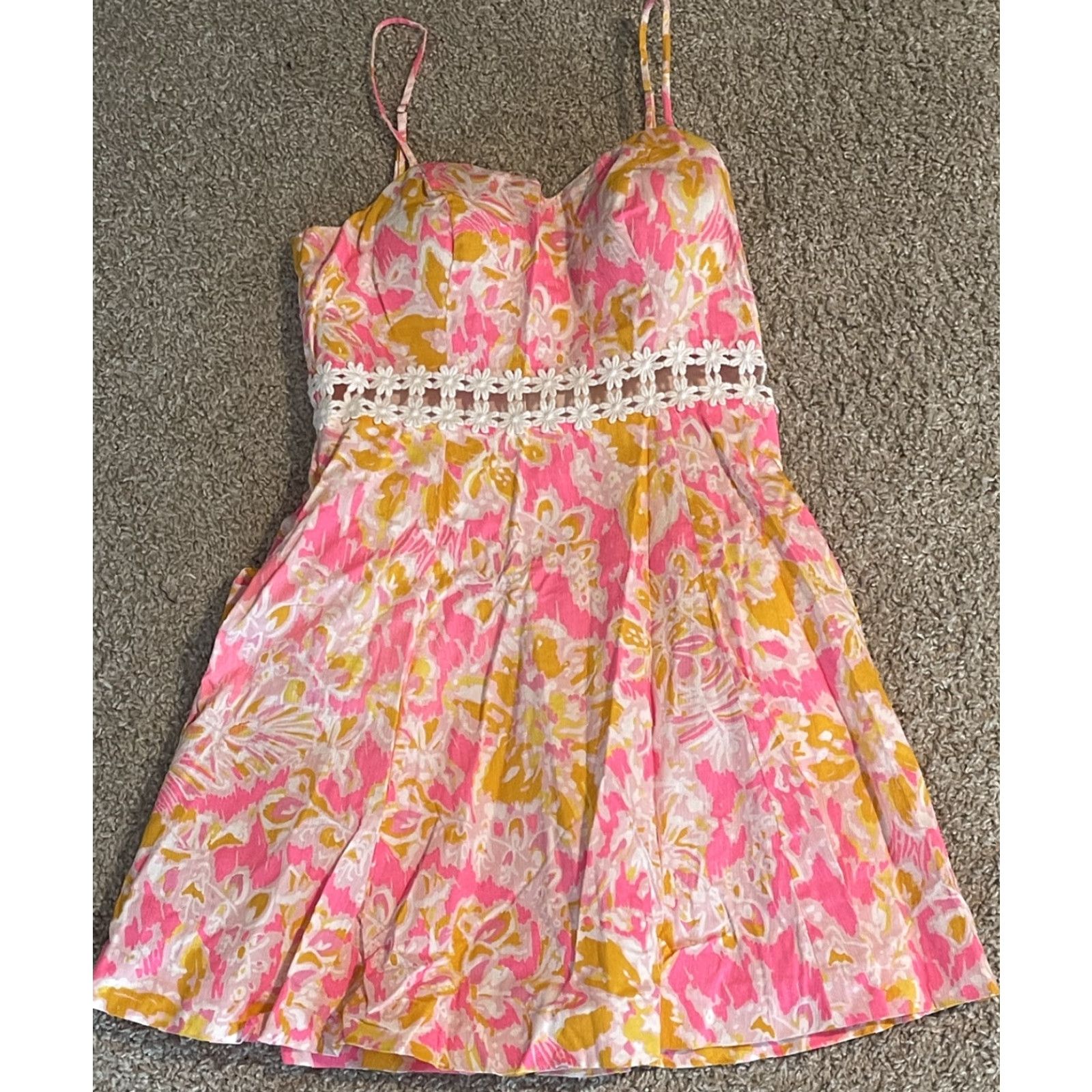 Lilly Pulitzer VINTAGE Lilly Pulitzer Womens Dress Floral Pink Yellow Lenore Sz 8 Sleeveless Zip Fit & Flare Strappy Short Womens Size M / US 6-8 / IT 42-44 - 3 Thumbnail