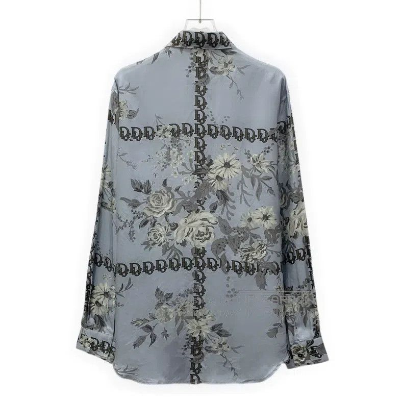 Dior Dior Blue floral logo letter printed mulberry silk lapel l Size US XXS / EU 40 - 2 Thumbnail