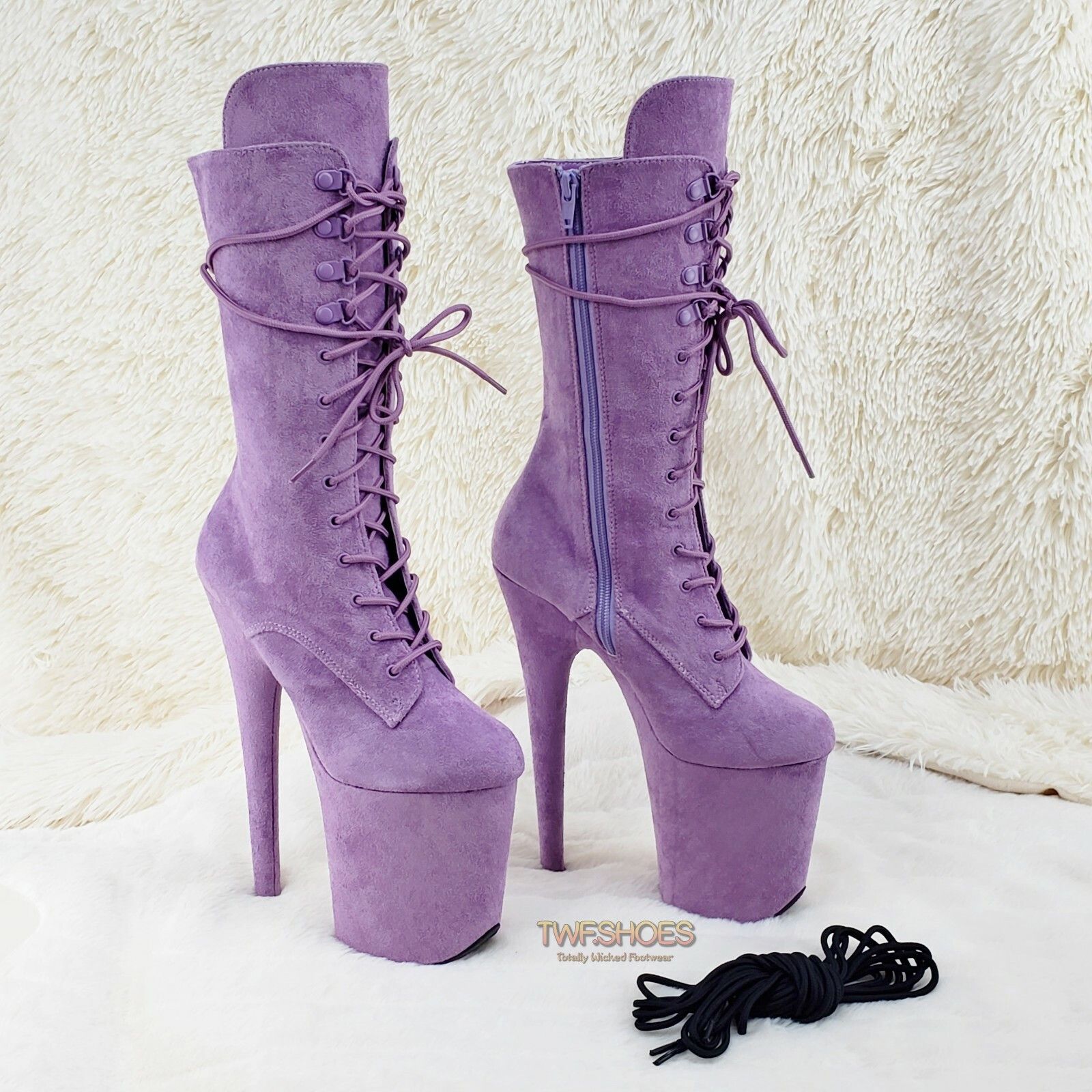 Other Flamingo 1050FS Lilac Purple V-Suede 8" Heel Platform Mid Ca Size US 9 / IT 39 - 6 Thumbnail