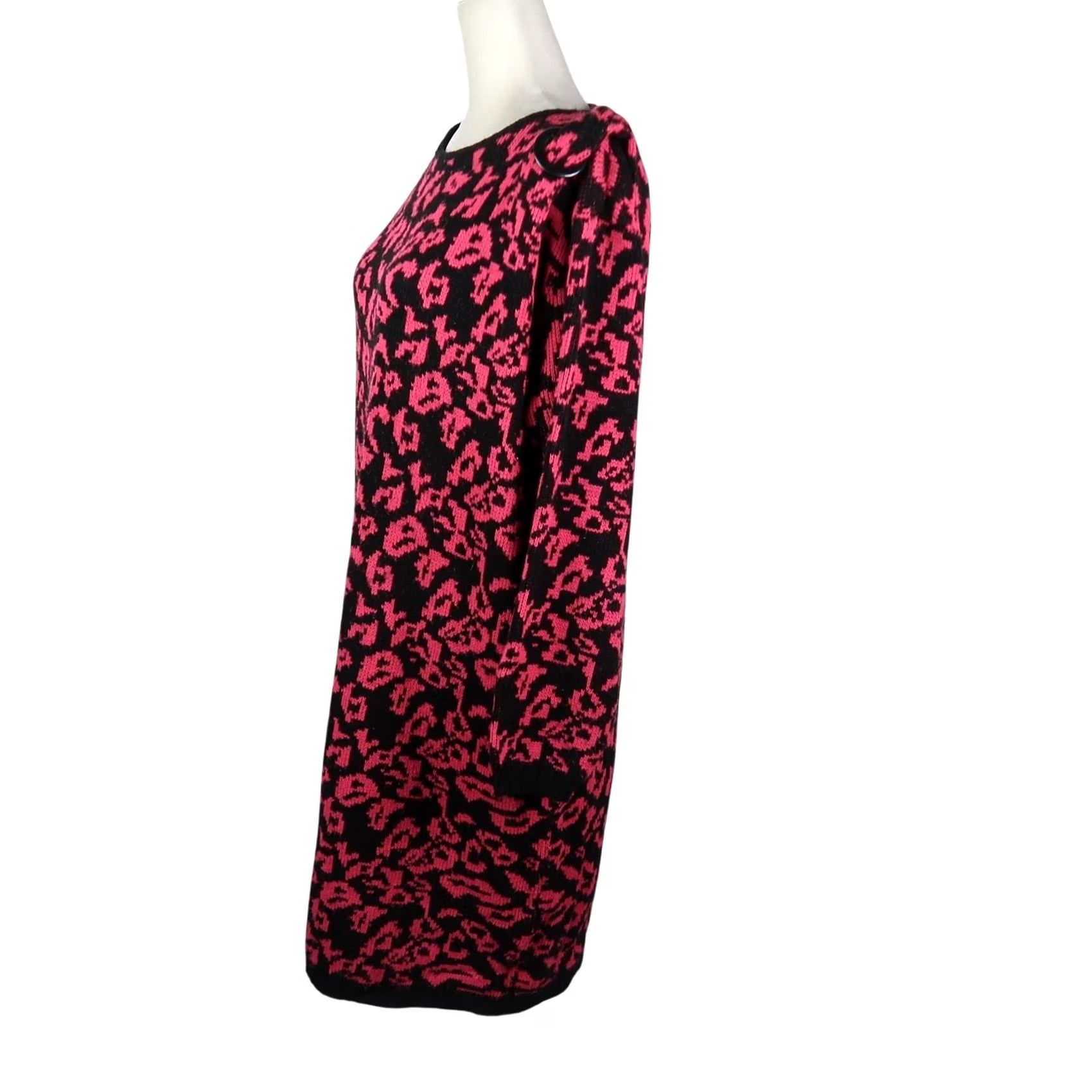 Vintage VINTAGE Darian Pink Black Leopard Print Knit Sweater Dress L Womens Long Sleeve 80s 90s Casual Party/Cocktail Knee Length Acrylic Knit Size L / US 10 / IT 46 - 3 Thumbnail