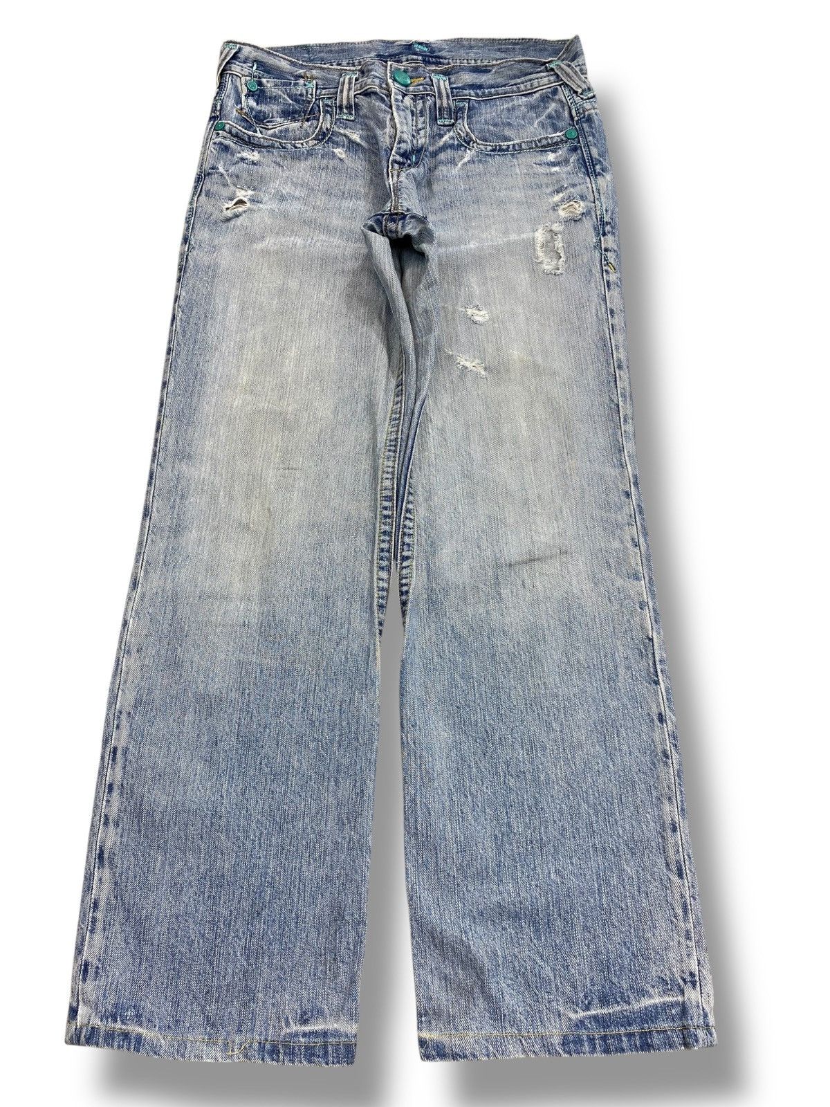 Japanese Brand Acid Blue Wash Ripped Style Loose Jeans