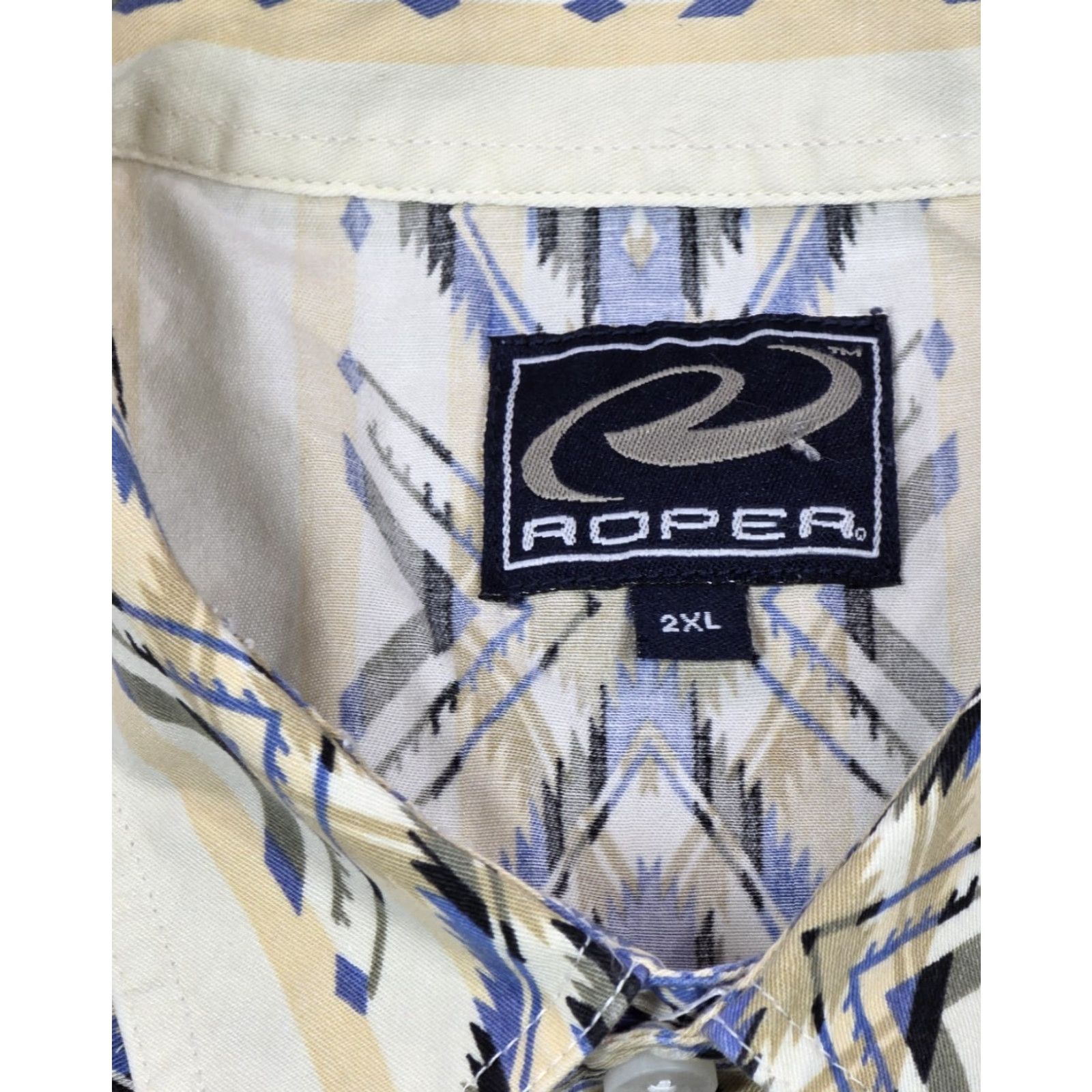 Roper Roper Western Shirt Mens 2XL Tan Blue Pearl Snap Southwestern Aztec Rodeo Ranch Shirt Mens 2XL Blue Geometric Cowboy Western Casual Workwear Mens Size US XXL / EU 58 / 5 - 7 Thumbnail