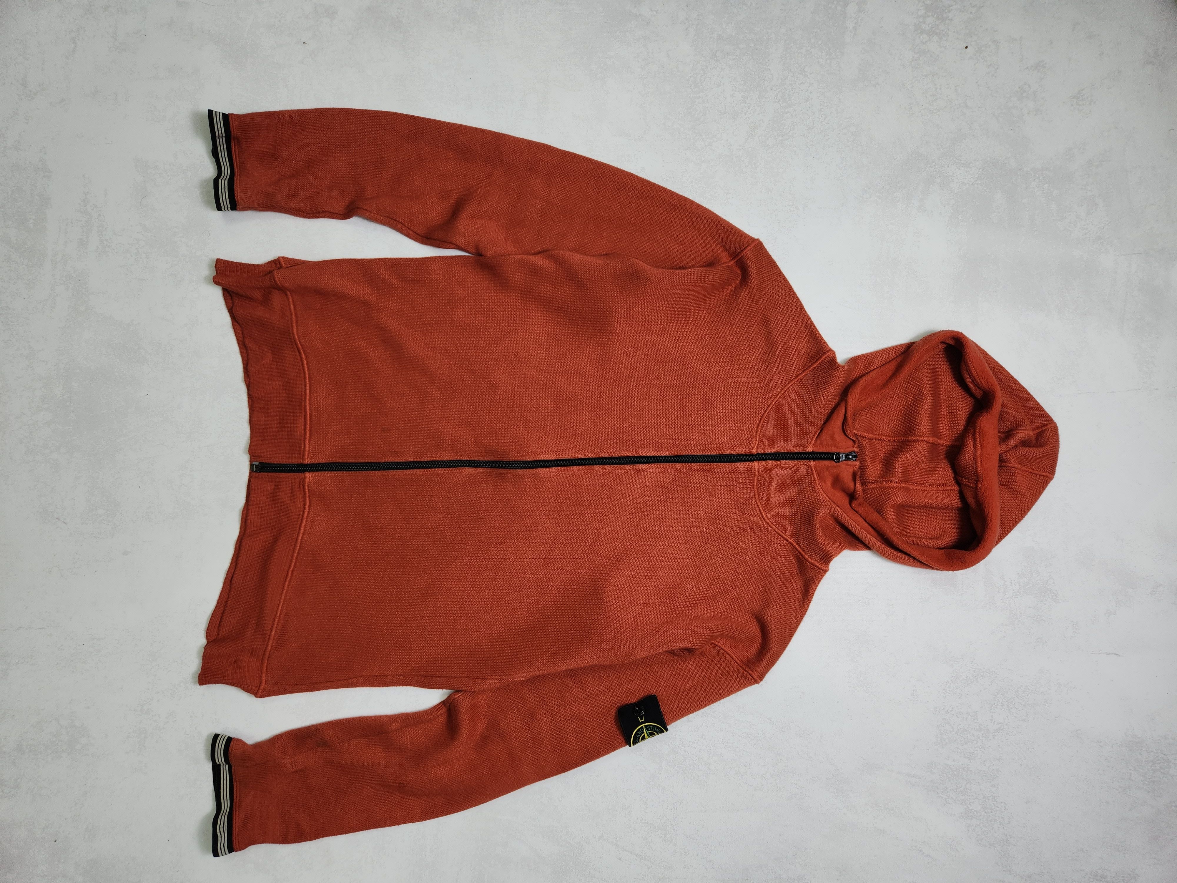 image of Vintage Y2K Stone Island Zip Up Knit Hoodie in Orange, Men's (Size XL)