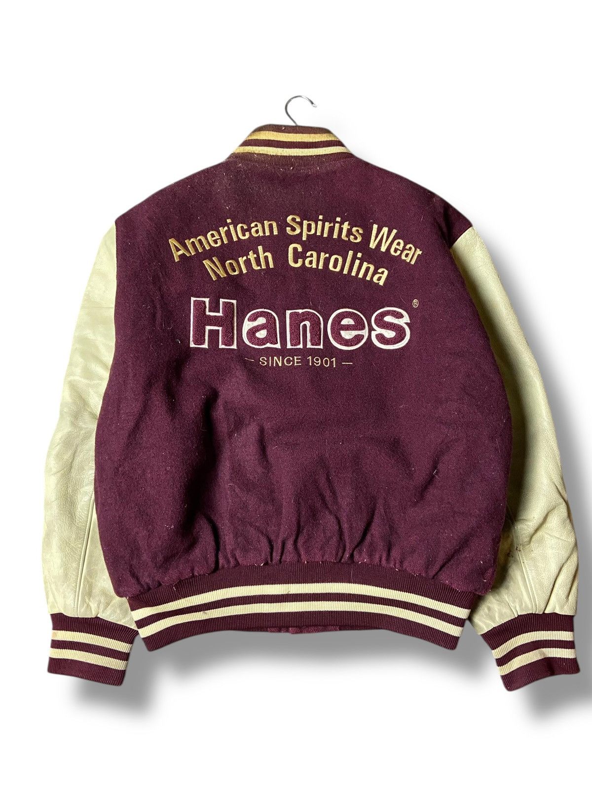 Hanes Hanes American Spirit Leather Sleeve Varsity Jacket (147) Size US S / EU 44-46 / 1 - 2 Thumbnail