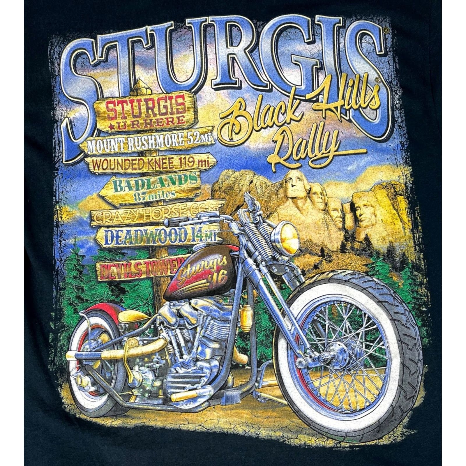 Gildan NWT 2016 Sturgis Black Hills Motorcycle Rally T-Shirt Double-Sided Sz M Mens Black Cotton Gildan Shirt Short Sleeve Crew Neck Vintage? Size US M / EU 48-50 / 2 - 3 Thumbnail