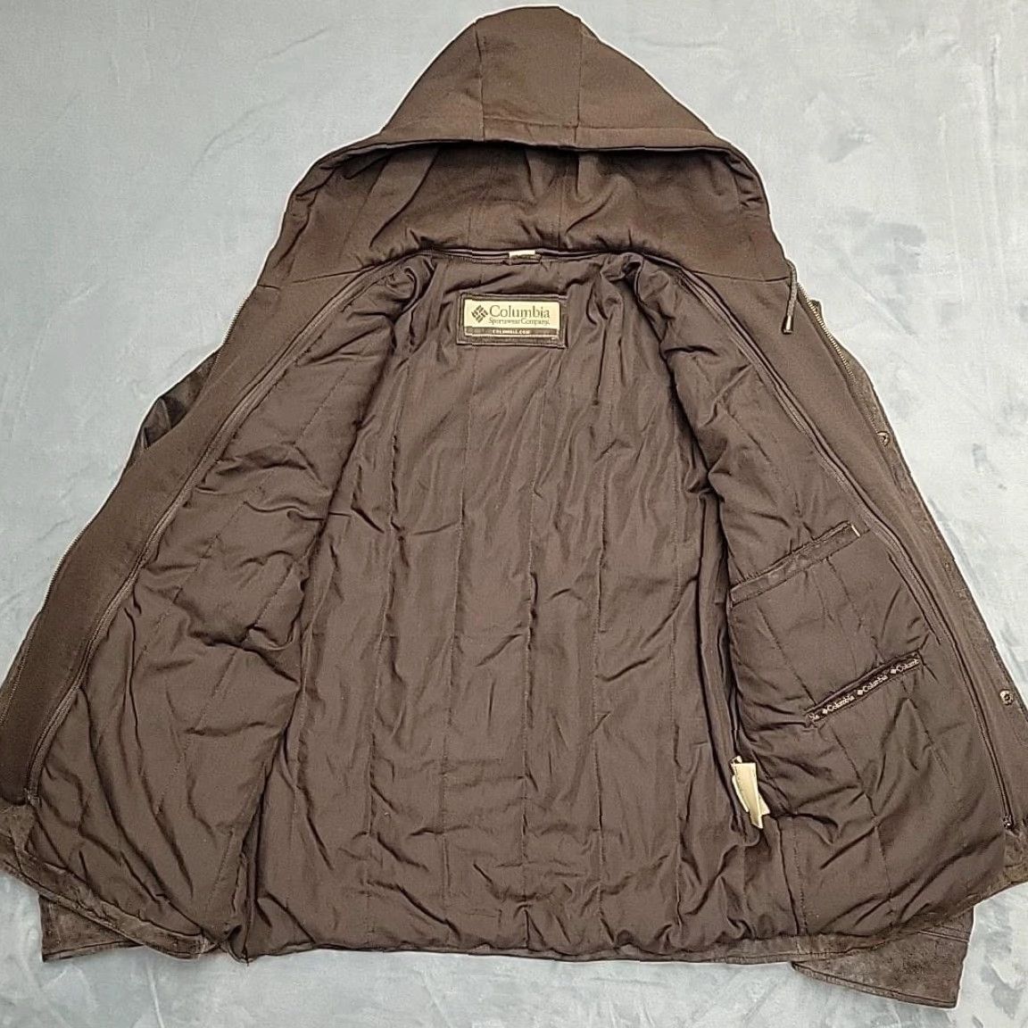 Vintage Columbia Jacket Men Large Brown Leather Hooded Full Zip Insulated Removable Hood Size US L / EU 52-54 / 3 - 5 Thumbnail