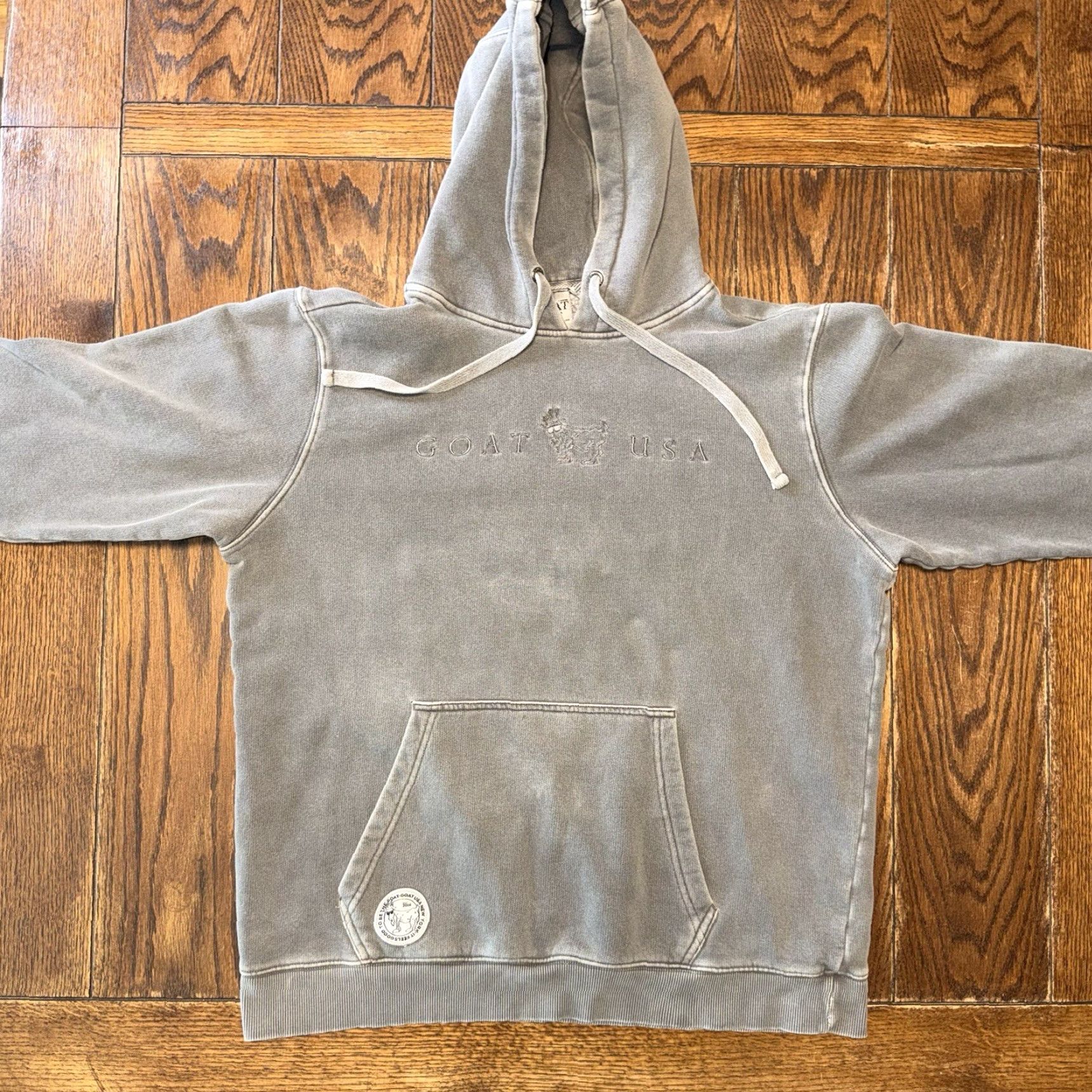Vintage GOAT USA Mens Large Sweatshirt Gray Hoodie Pullover Kangaroo Pocket Embroidered Logo Size US L / EU 52-54 / 3 - 3 Thumbnail