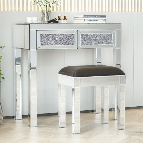 Designer × Homemade Mirrored Vanity Stool Makeup Bench with Pu Leather, Dressing Size US L / EU 52-54 / 3 - 5 Thumbnail