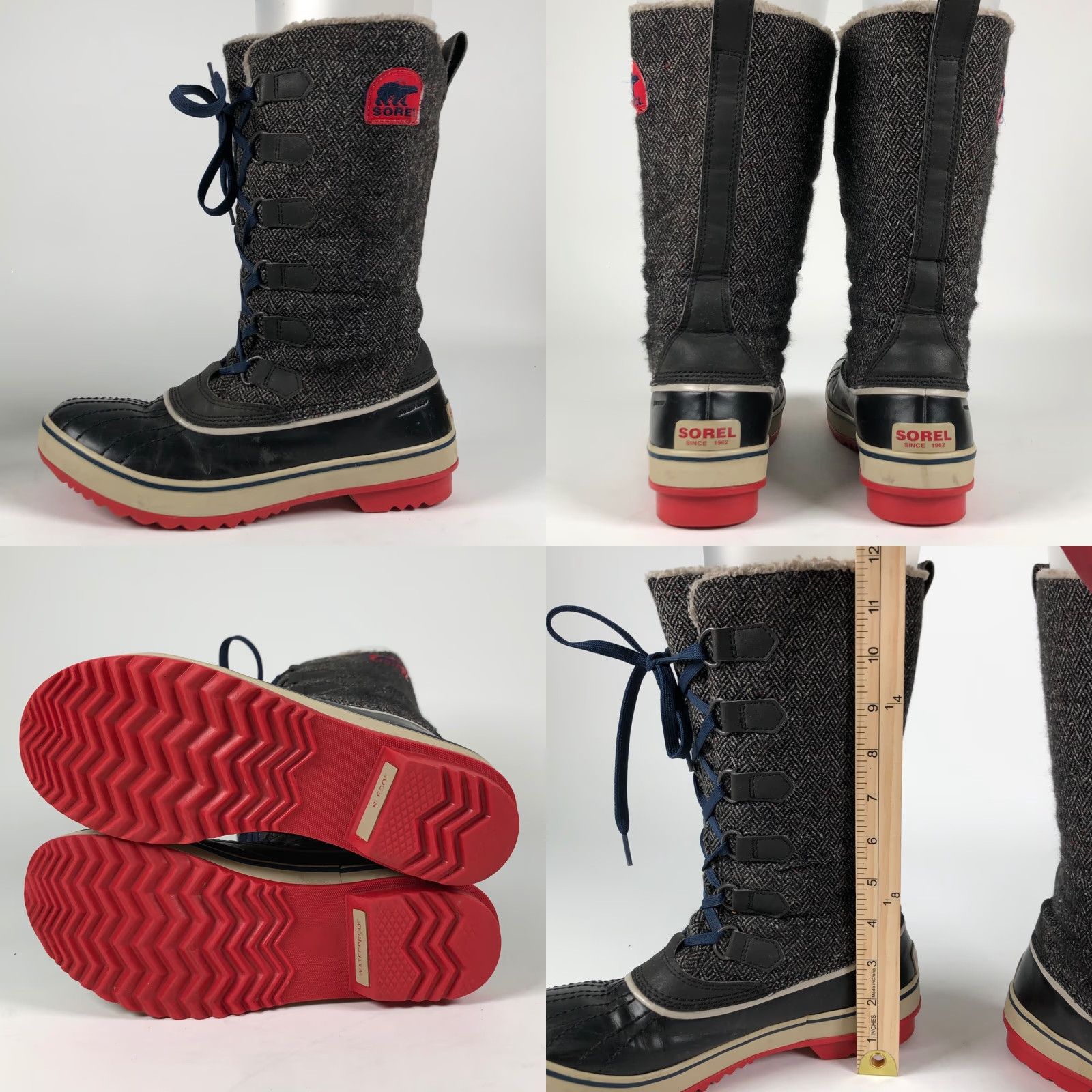 SOREL Sorel Tivoli Womens Snow Boot Gray Tweed Wool Waterproof Lace Up Mid-Calf Round Toe Fur Trim Winter Boots Women's 8 US Size US 8 / IT 38 - 8 Thumbnail