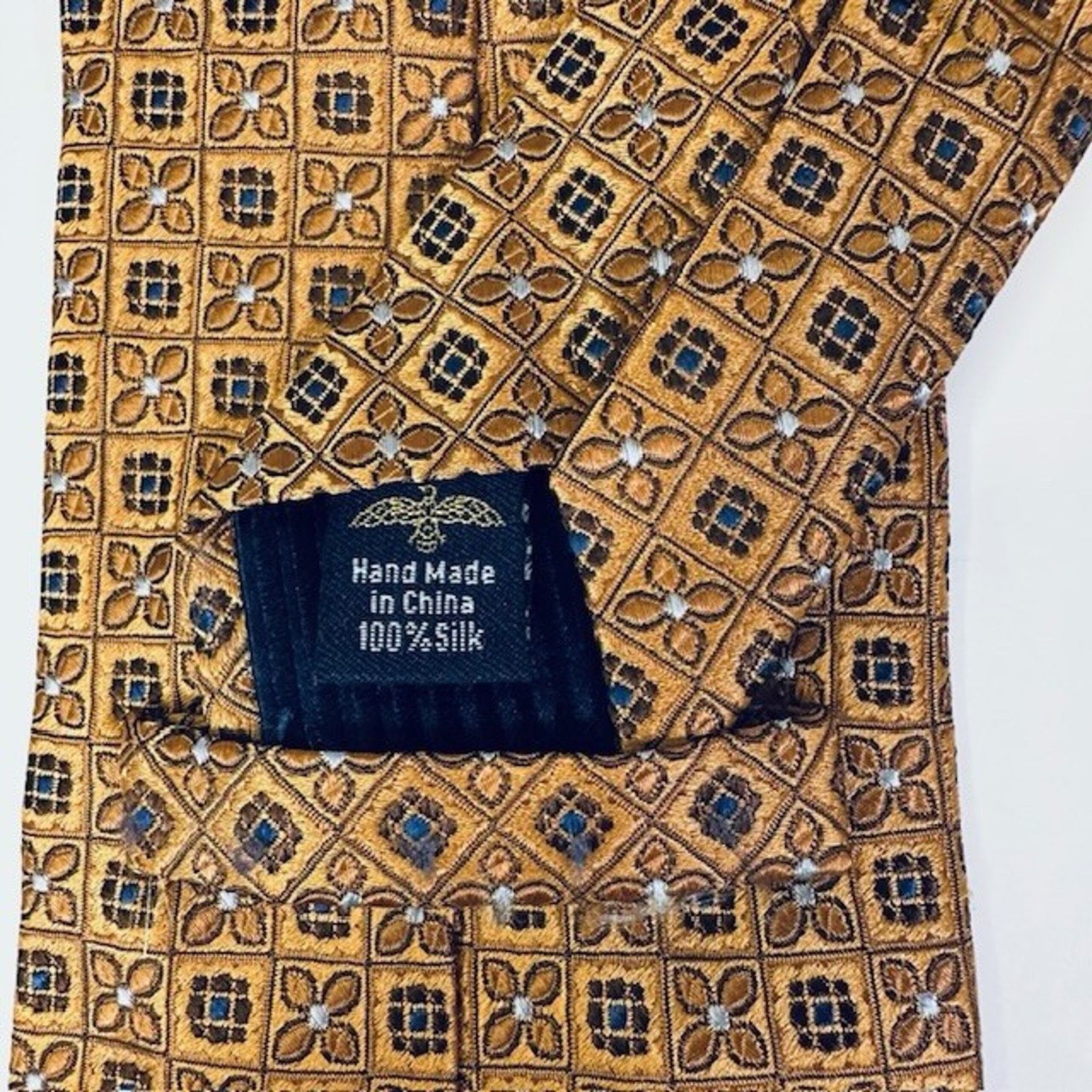 Other Eagle Neck Tie Silk Hand Made Gold Floral Geometric Corpcore Size ONE SIZE - 2 Thumbnail