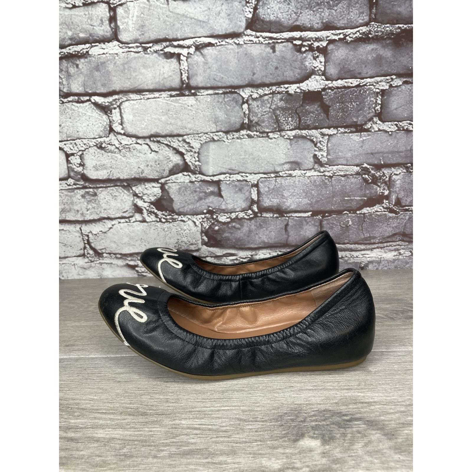 Other Ellen Degeneres ED Love Black Leather Ballerina Flats Shoes Size US 6 / IT 36 - 10 Thumbnail