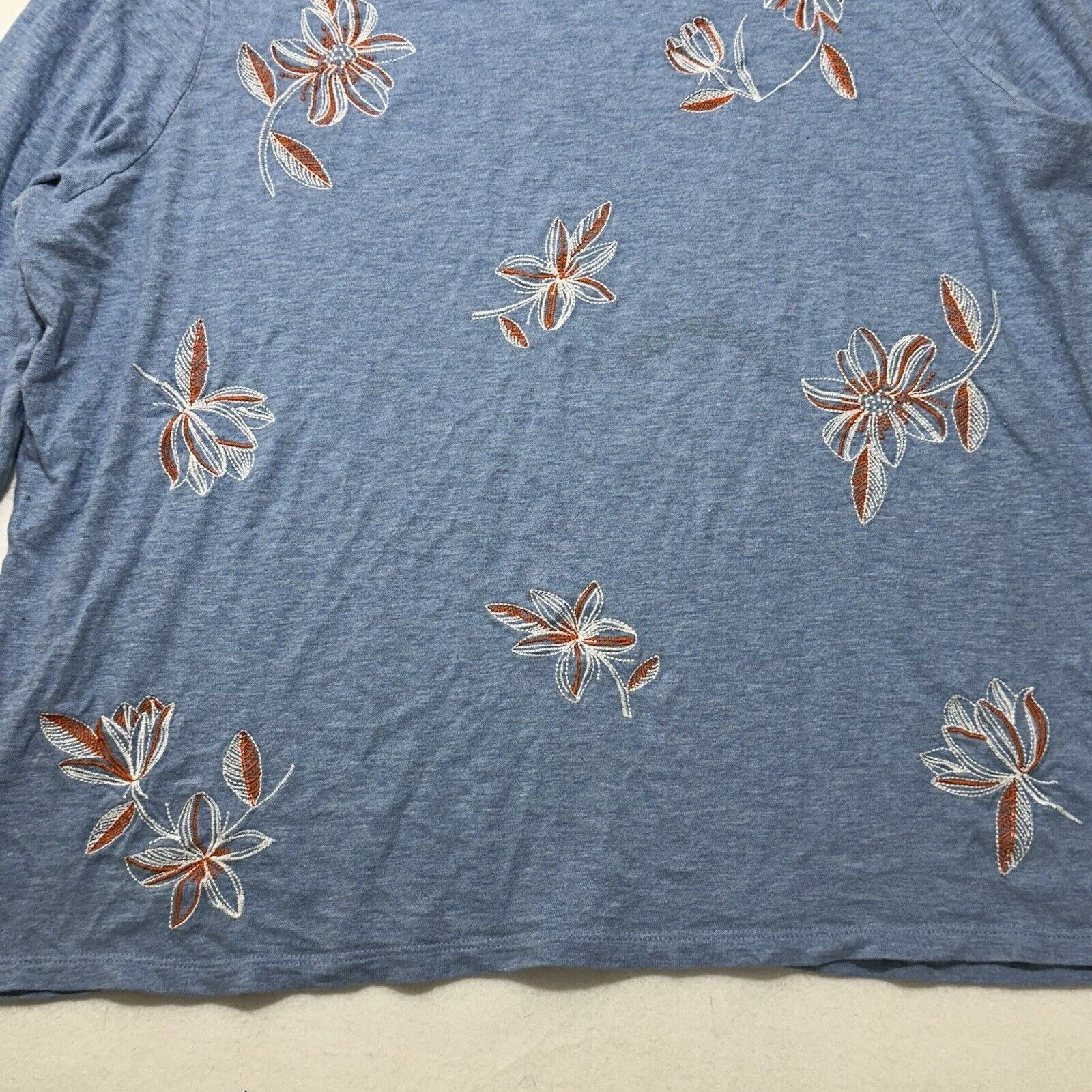 Other Talbots 2XP Blue Floral 3/4 Sleeve T Shirt Embroidered Size XXL / US 16-18 / IT 52-54 - 6 Thumbnail