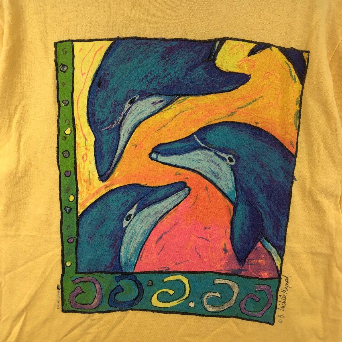 Tultex Vintage 90’ B. MICHELE MAYNARD Dolphin Painting Tee Shirt Size M / US 6-8 / IT 42-44 - 3 Thumbnail