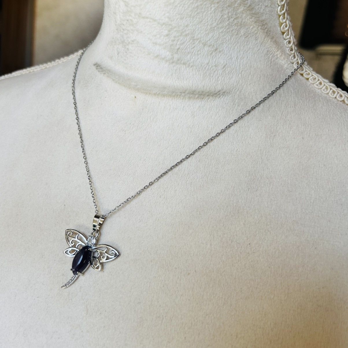 Handmade Marquis amethyst stone dragonfly pendant on chain necklace Size ONE SIZE - 4 Thumbnail