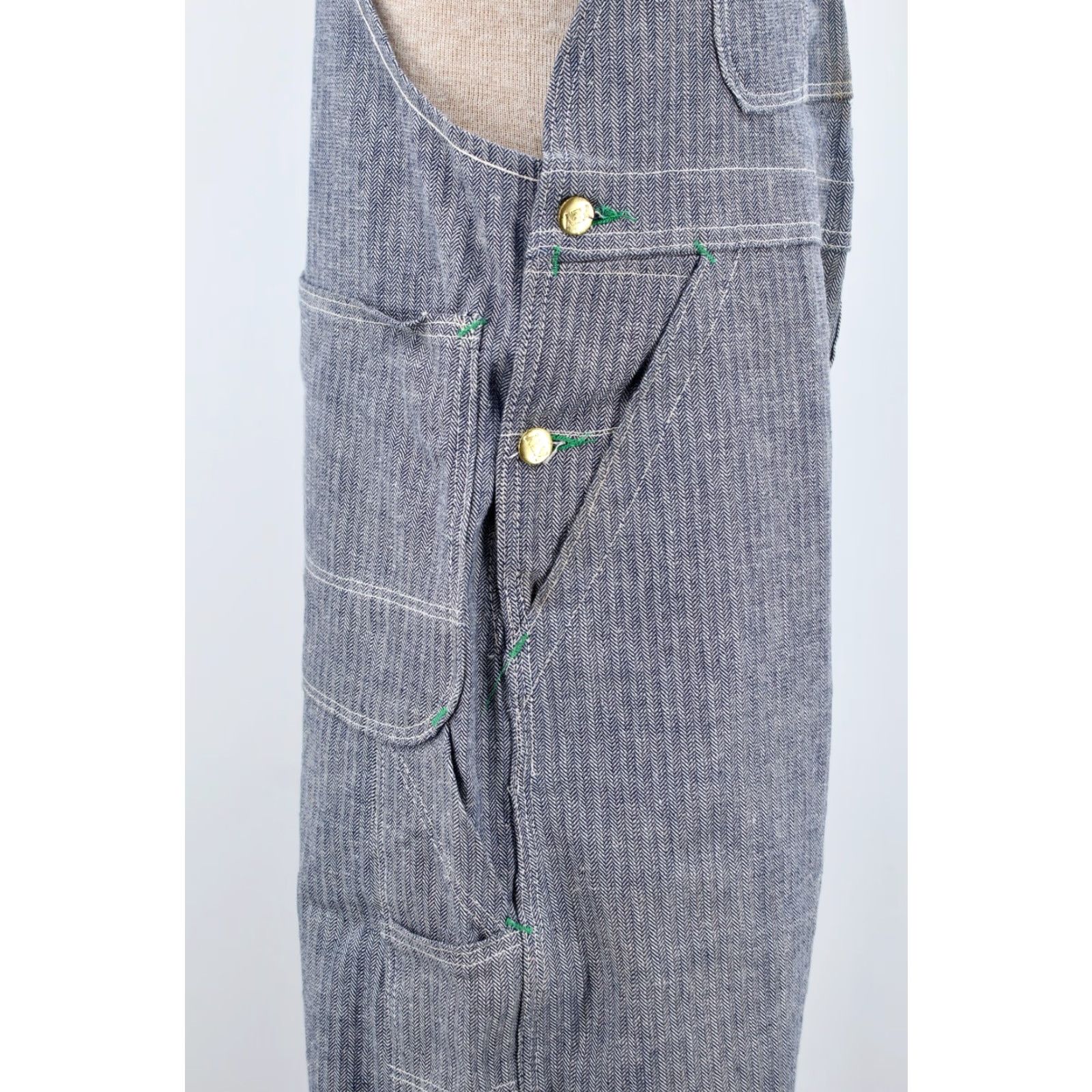 Vintage VINTAGE Key Denim Overalls Shirt Mens 70s HBT Striped Blue Cotton Medium 1970s 28.5in Inseam Size US 31 - 8 Thumbnail