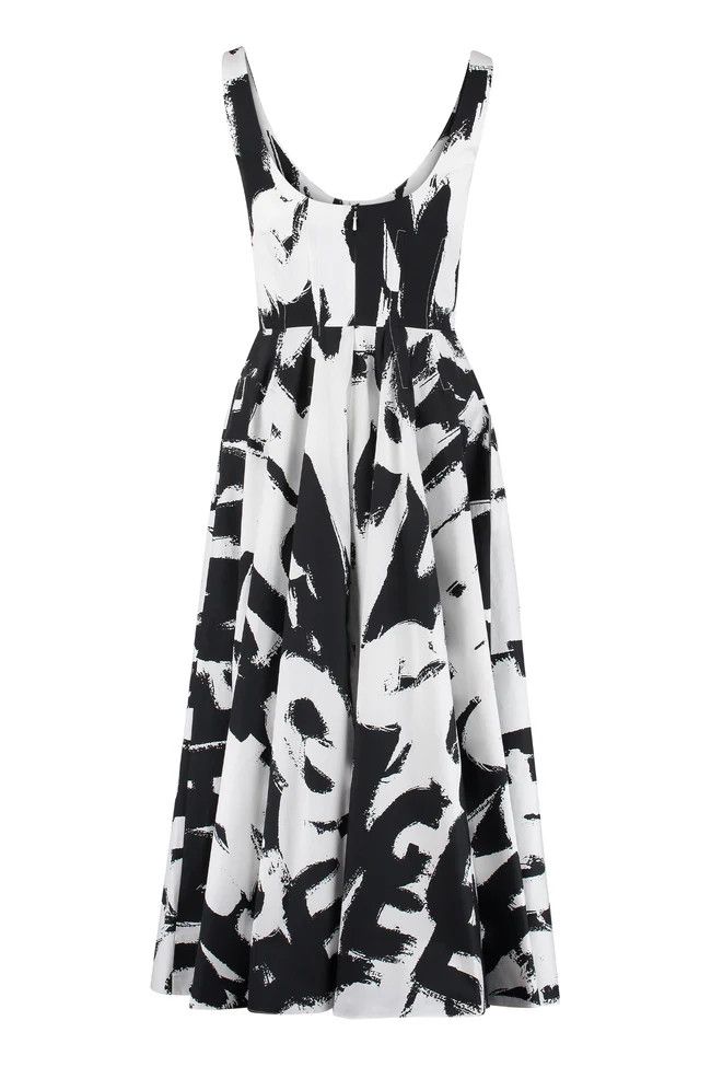 Alexander McQueen o1y0325 Midi Dress in Black & White Size XS / US 0-2 / IT 36-38 - 2 Thumbnail