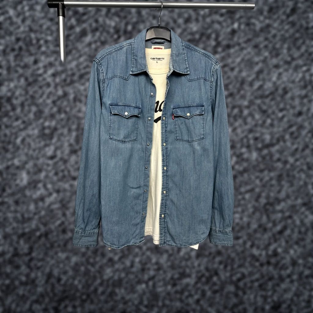 Levi's Levi's Mens Denim Shirt Jeans M Blue Cotton Denim Button-Up Long Sleeve Collared Snap Front Size US M / EU 48-50 / 2 - 1 Thumbnail