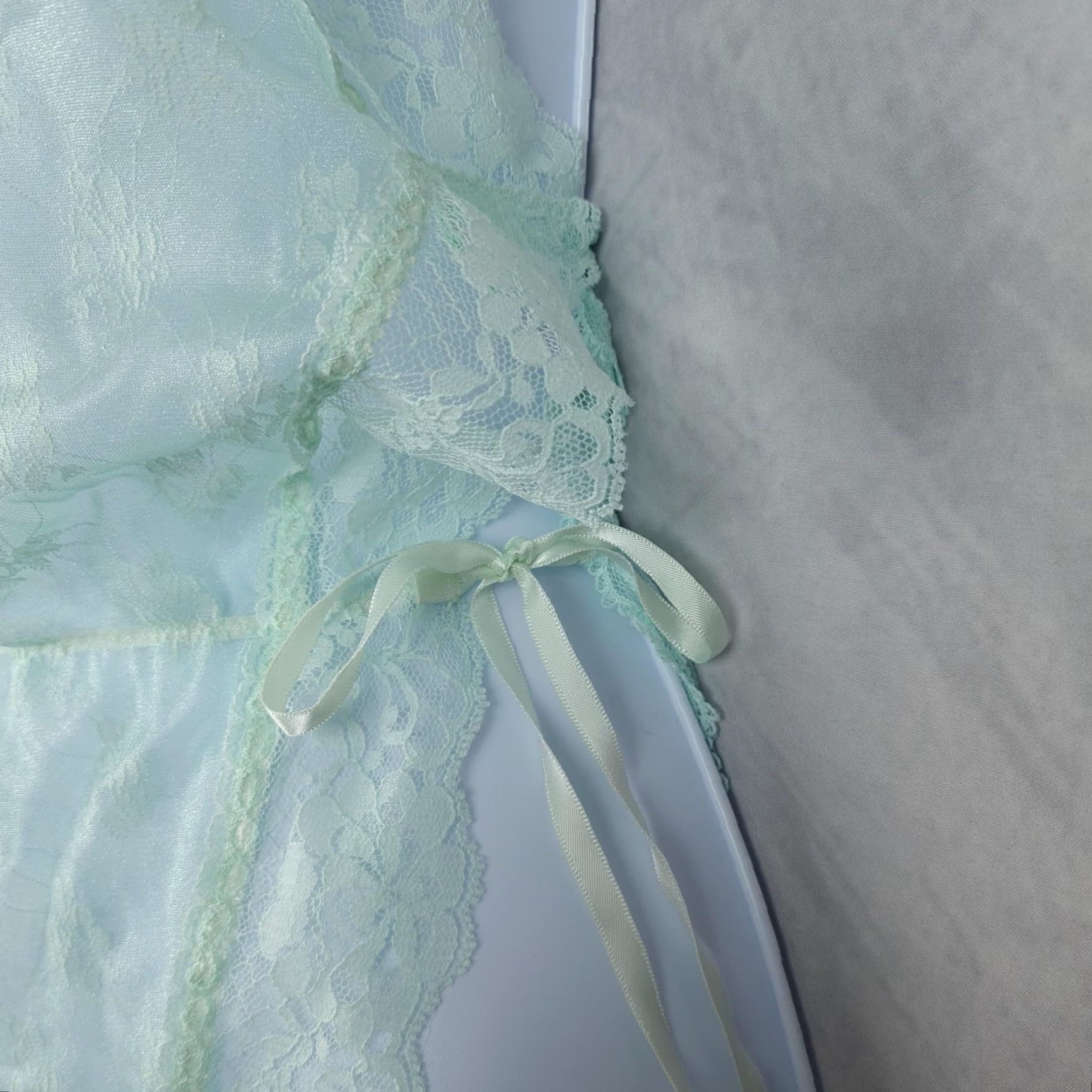 Vintage VINTAGE Lorraine Teddy Womens L Large Mint Green Lace Sheer Nylon 90s One Piece Bodysuit Size ONE SIZE - 5 Thumbnail