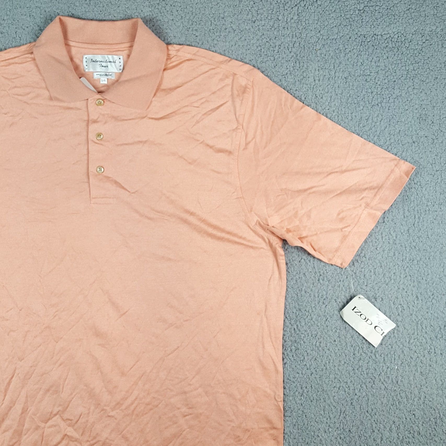 Izod VINTAGE IZOD Polo Shirt Men's L Golf Collared Short Sleeve Pullover Peach Pink 90s Preppy Beach Grunge Rock Classic Summer Spring Casual Workwear Size US L / EU 52-54 / 3 - 3 Thumbnail