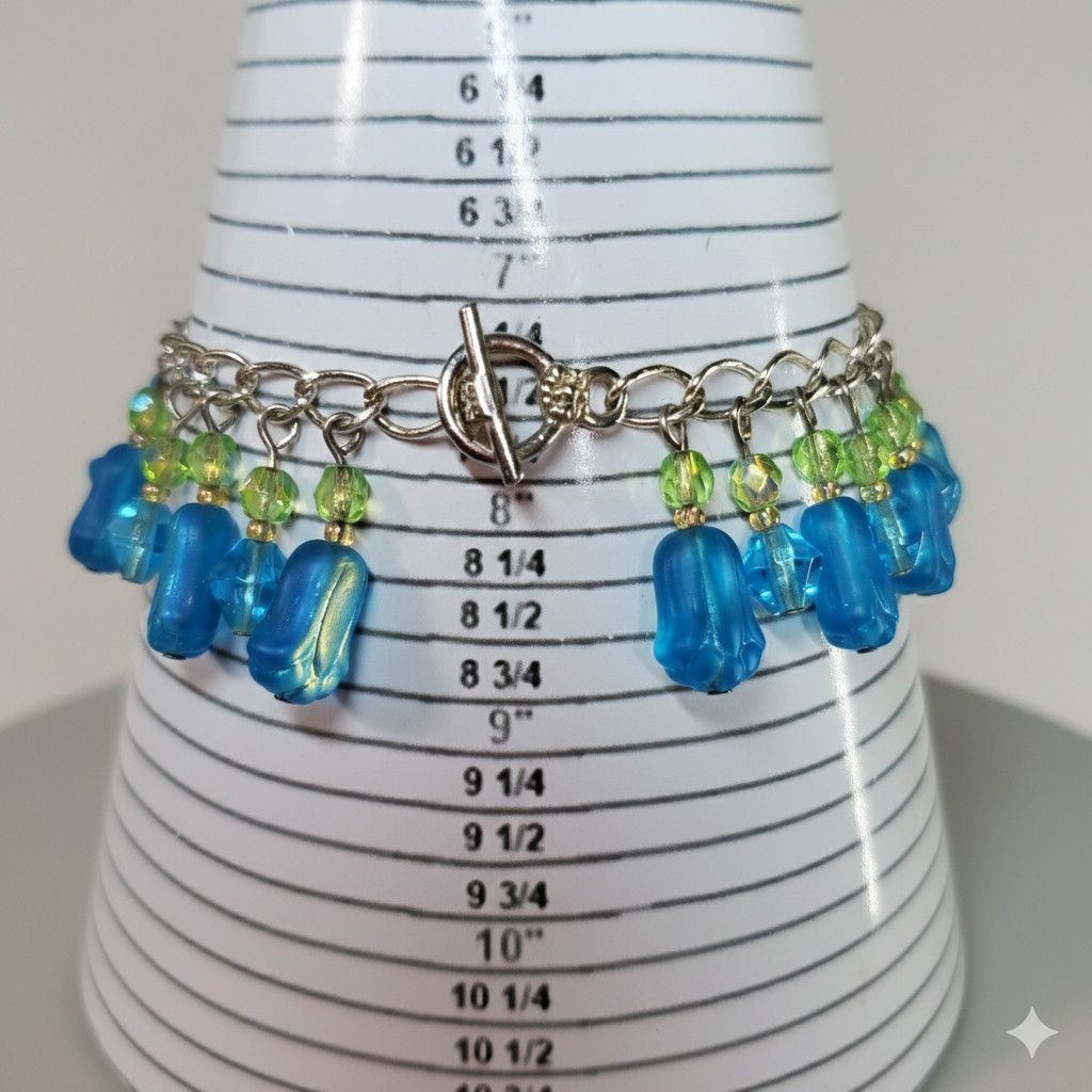 Handmade Tulip 7.5" Charm Bracelet Earrings Set Handmade Blue Czech Size ONE SIZE - 6 Thumbnail