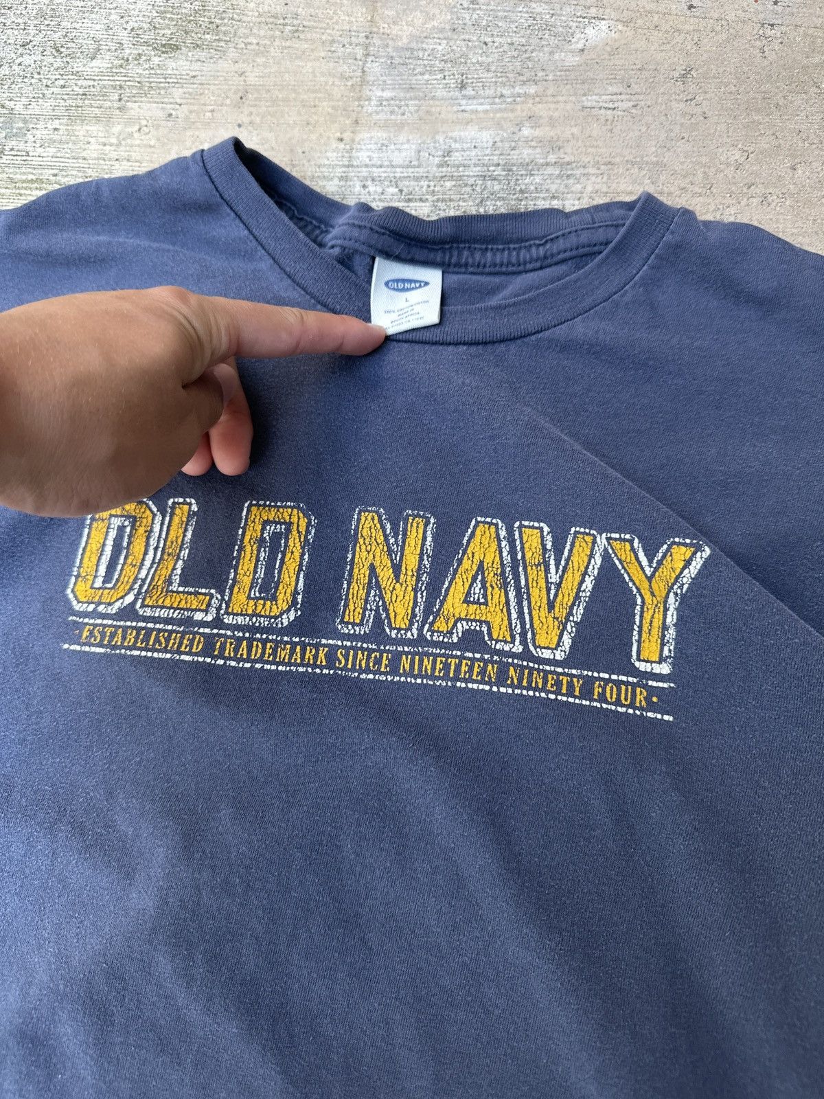 Old Navy × Vintage Y2k 2000s Navy Blue Old Navy Spellout Longsleeve Tshirt Size US L / EU 52-54 / 3 - 2 Thumbnail