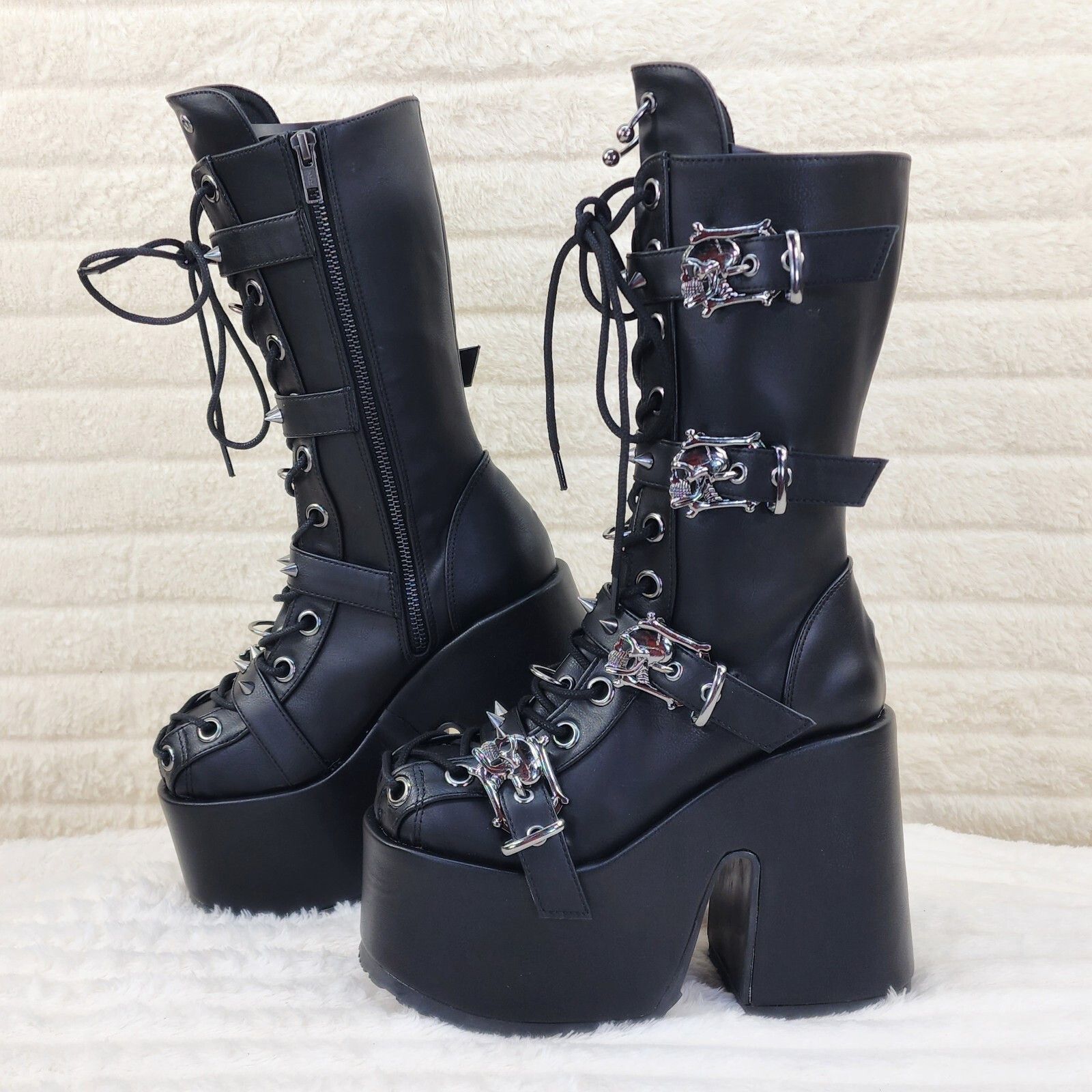 Demonia Cult DEMONIA Camel 115 Stacked Black Matte Platform Goth Punk Cal Size US 10 / IT 40 - 7 Thumbnail