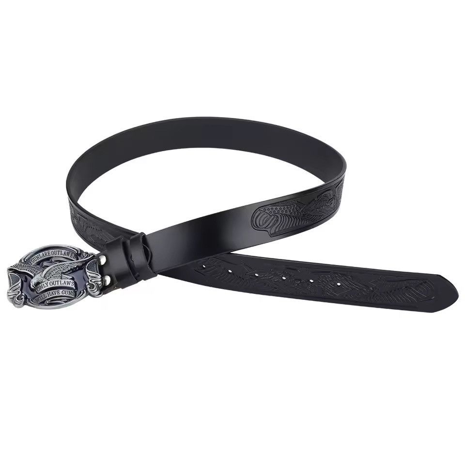 Leather Eagle Buckle Cowboy Fashion Leather Belt Size ONE SIZE - 2 Thumbnail