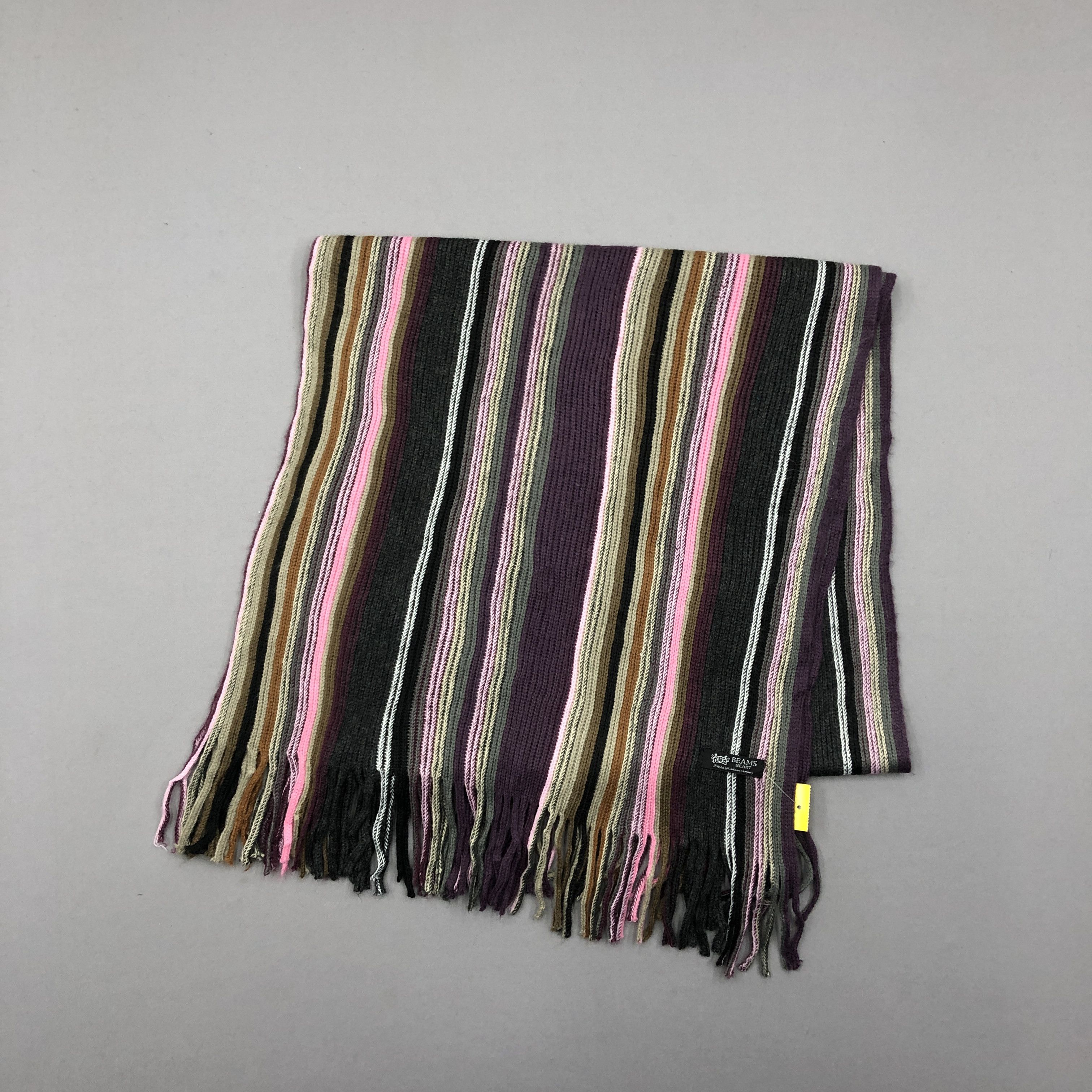 Beams Plus Vintage Beams Scarf Ribbed Knit Wool Winter Fringe Scarves Size ONE SIZE - 3 Thumbnail